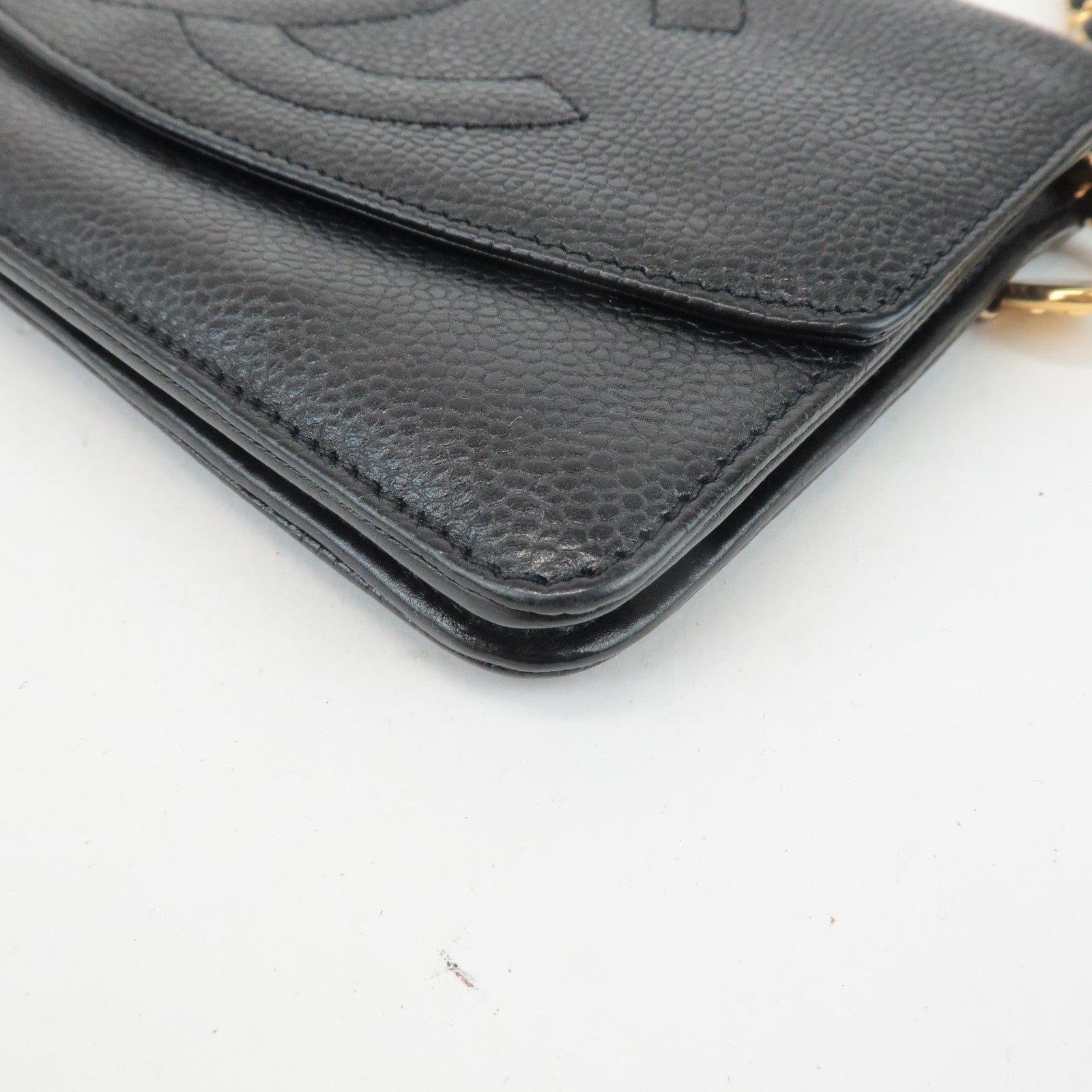 CHANEL COCO Mark Caviar Skin Chain Wallet WOC Black A13509 Used