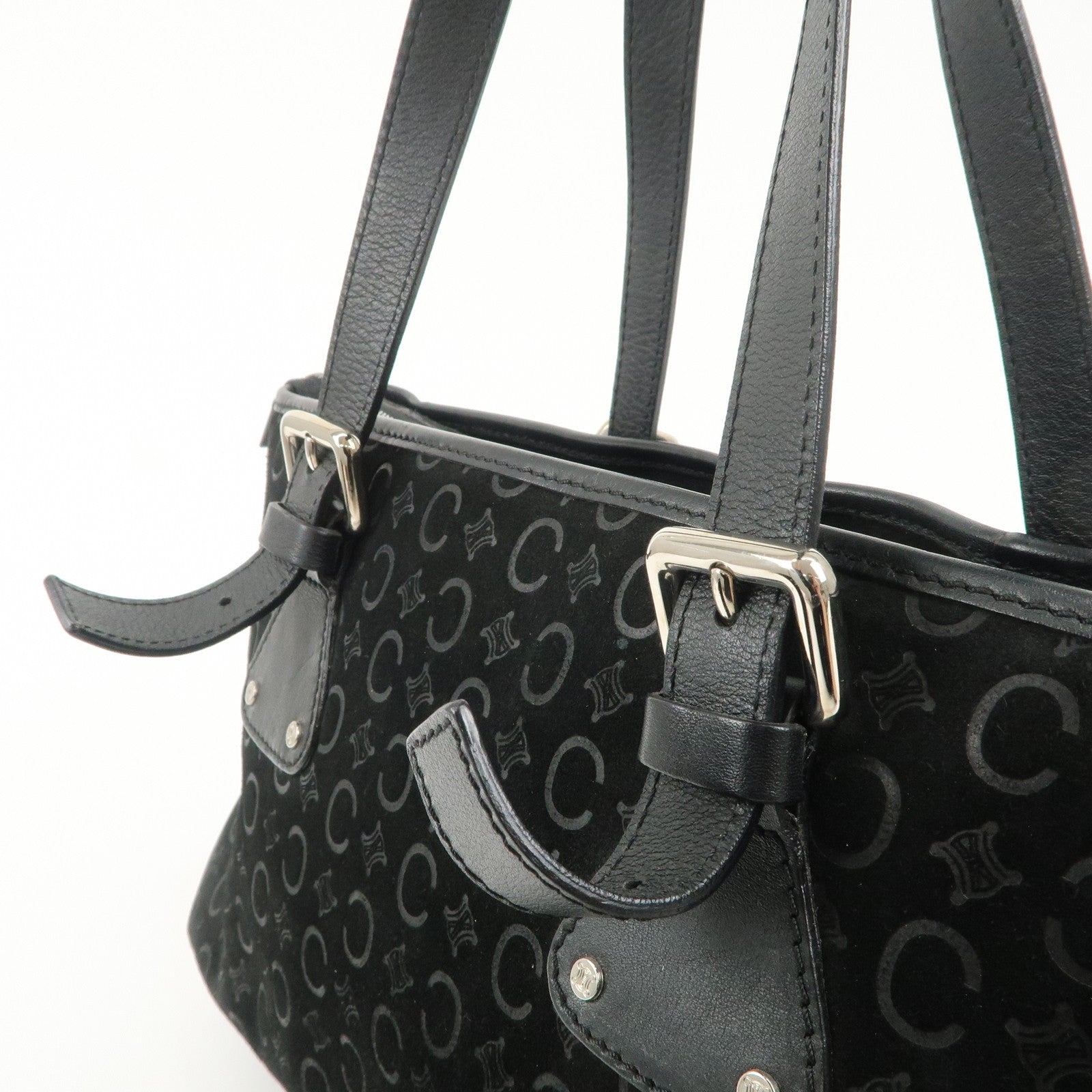 CELINE C Macadam Suede Leather Tote Bag Black Used