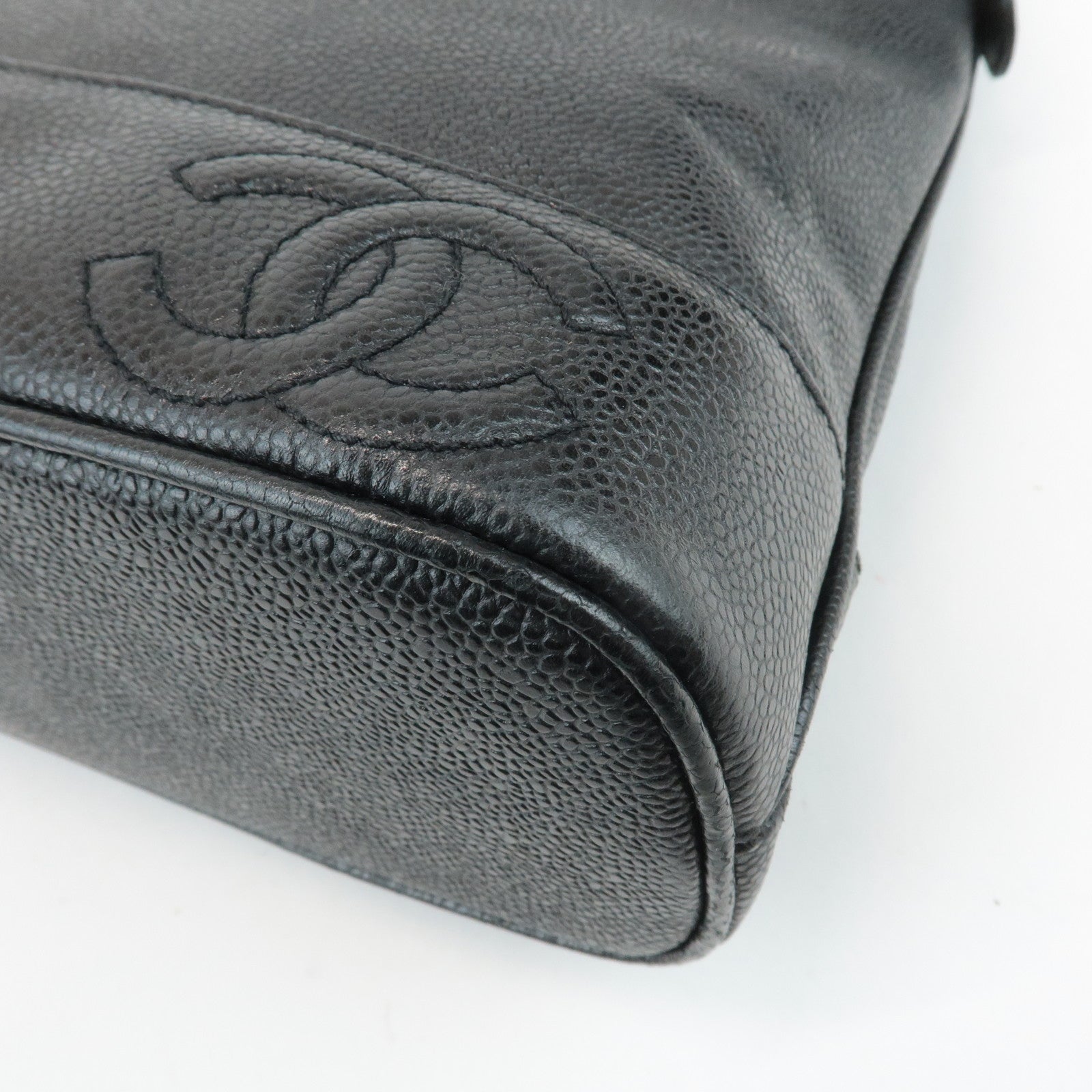 CHANEL Triple COCO Caviar Skin Chain Tote Bag Shoulder Bag Black Used