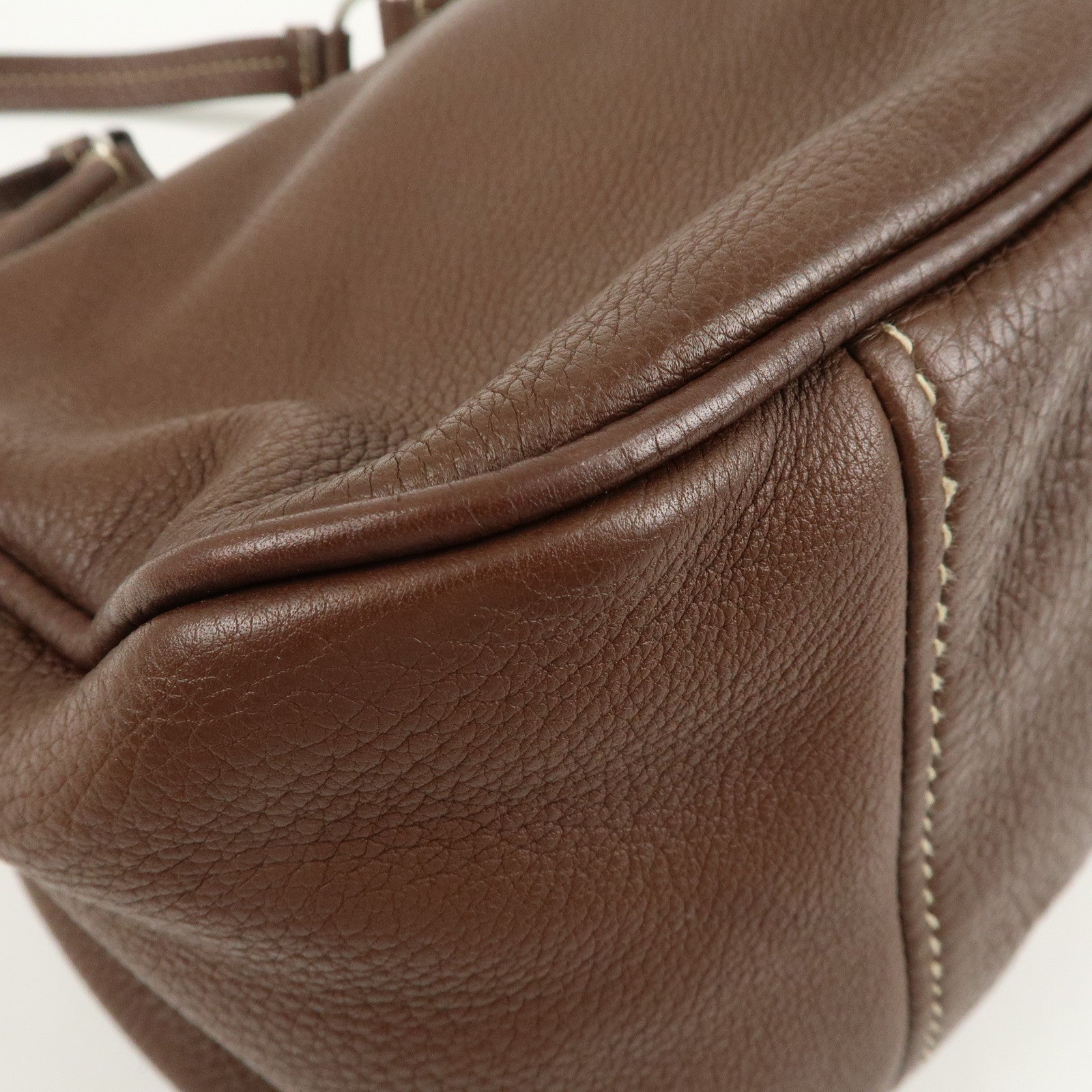 PRADA Logo Leather Shoulder Bag Hand Bag Brown