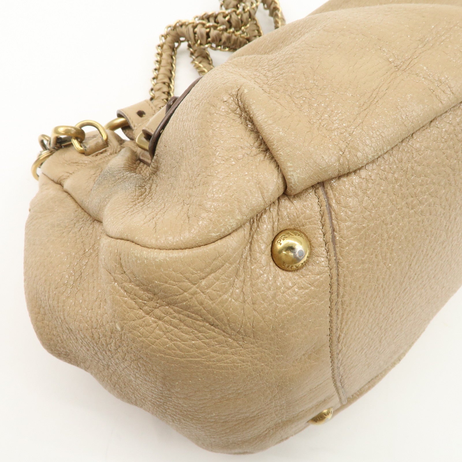 PRADA Leather Chain Shoulder Bag Beige