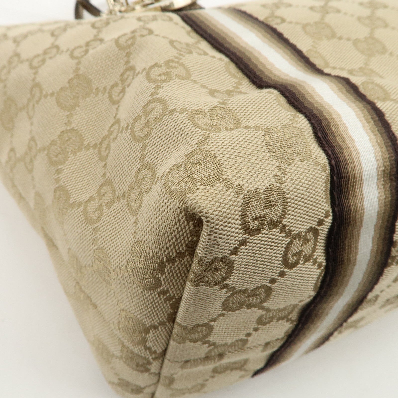 GUCCI Sherry GG Canvas Leather Tote Bag Beige Gold 137396 Used