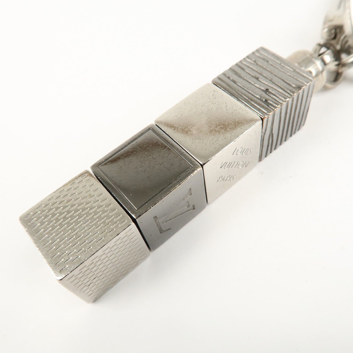 Louis Vuitton Porte Cles Cube Bag Key Charm Silver Gray M67142