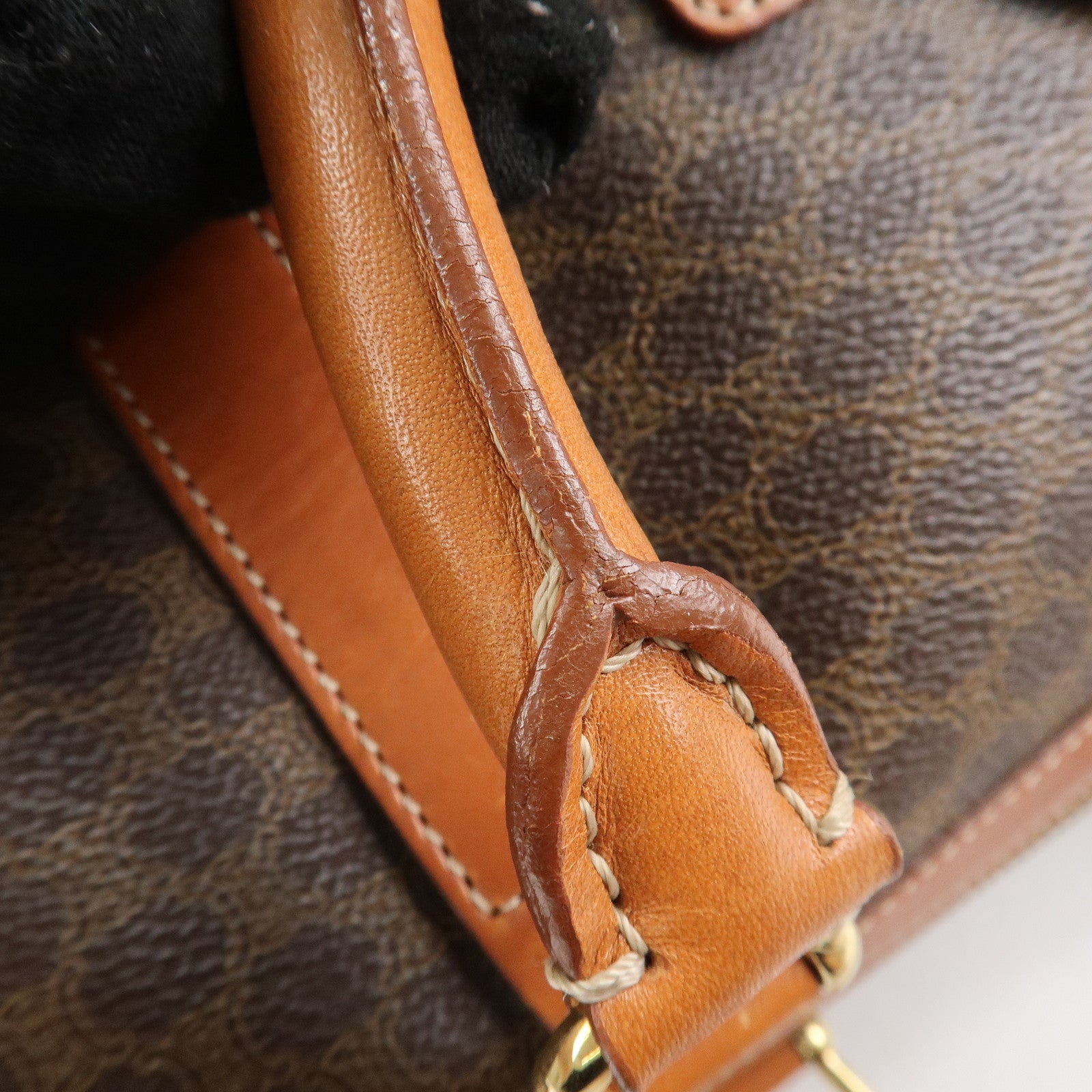 CELINE Macadam PVC Leather Boston Bag Hand Bag Brown Used