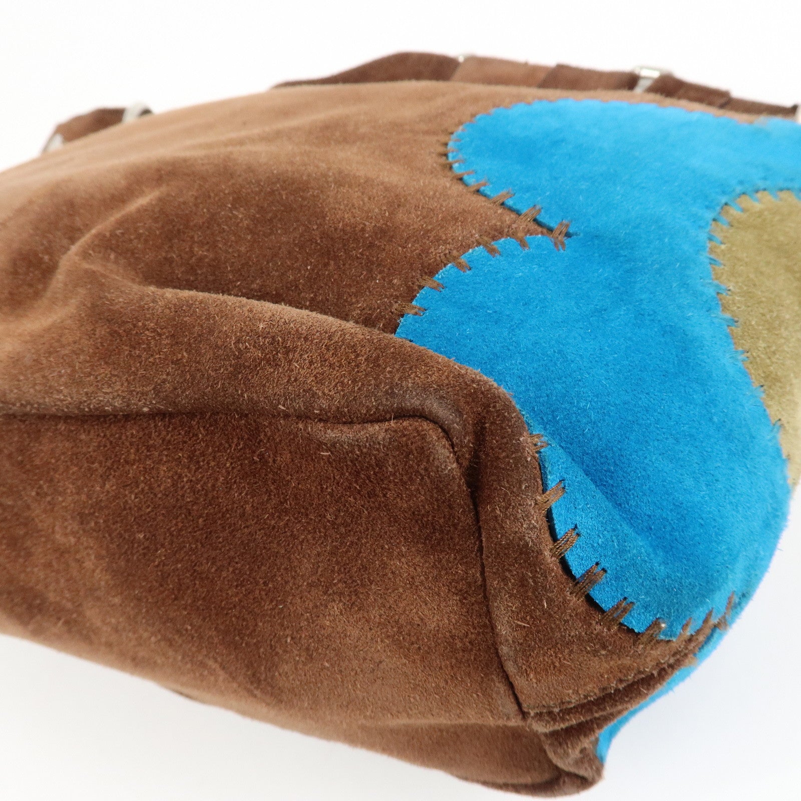 CELINE Suede Leather Shoulder Bag Macadam Engraved Flower Brown Used