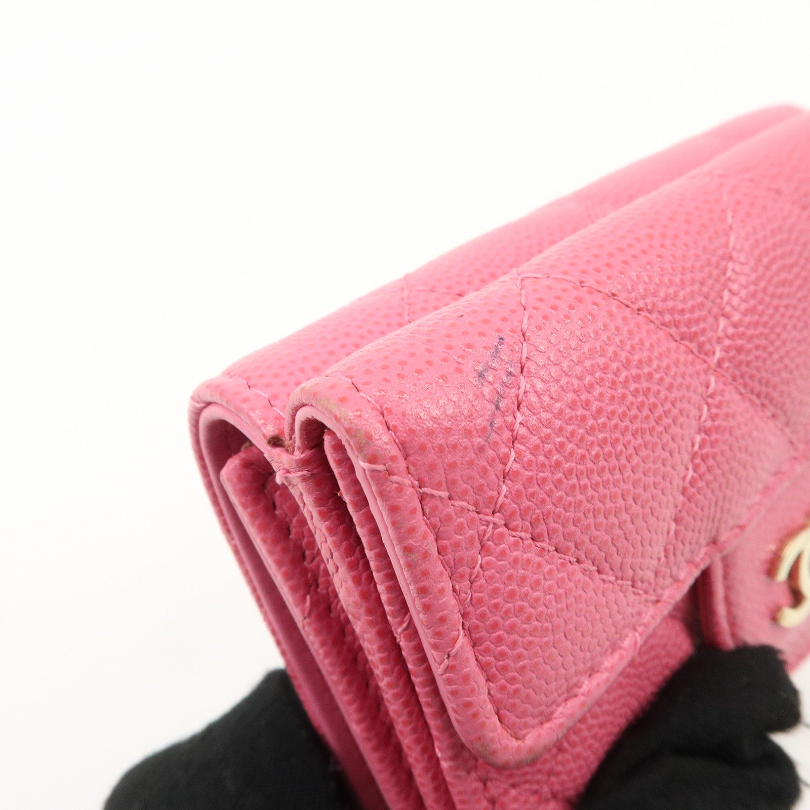 CHANEL Matelasse Caviar Skin Tri-Fold Wallet Pink A84401 Used