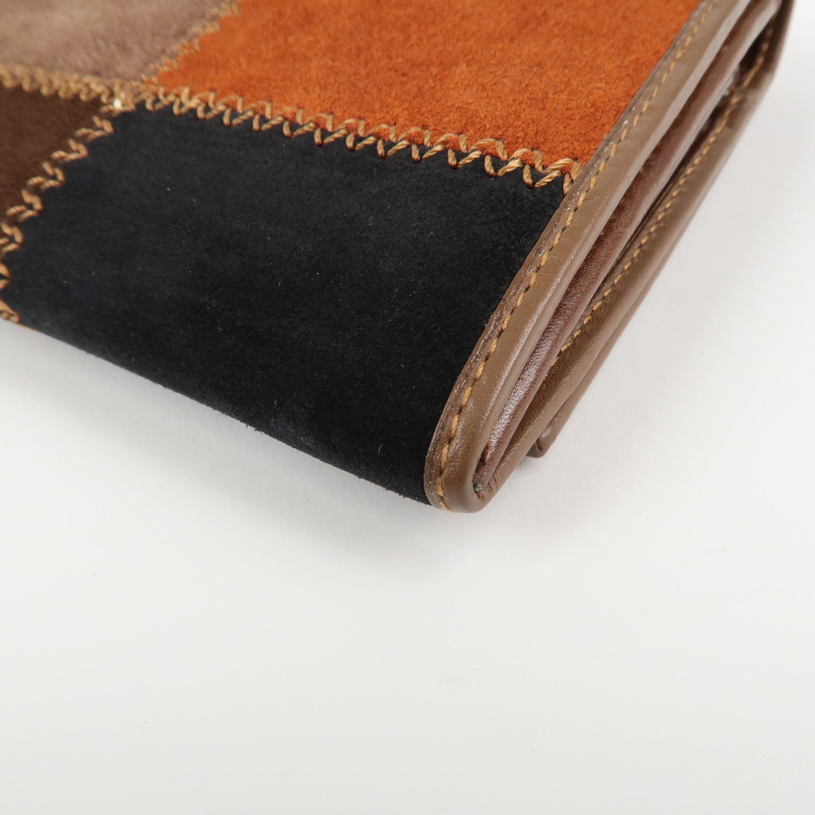 CELINE Suede Leather Patchwork Bifold Wallet Multi Color Used