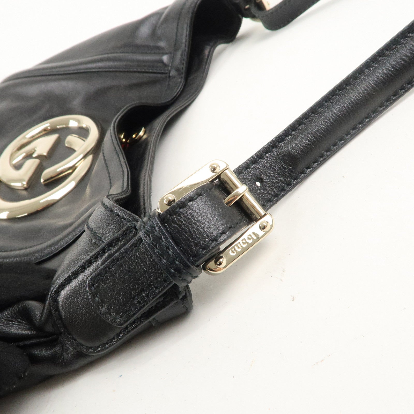 GUCCI Interlocking G Leather One Shoulder Bag Black 162740