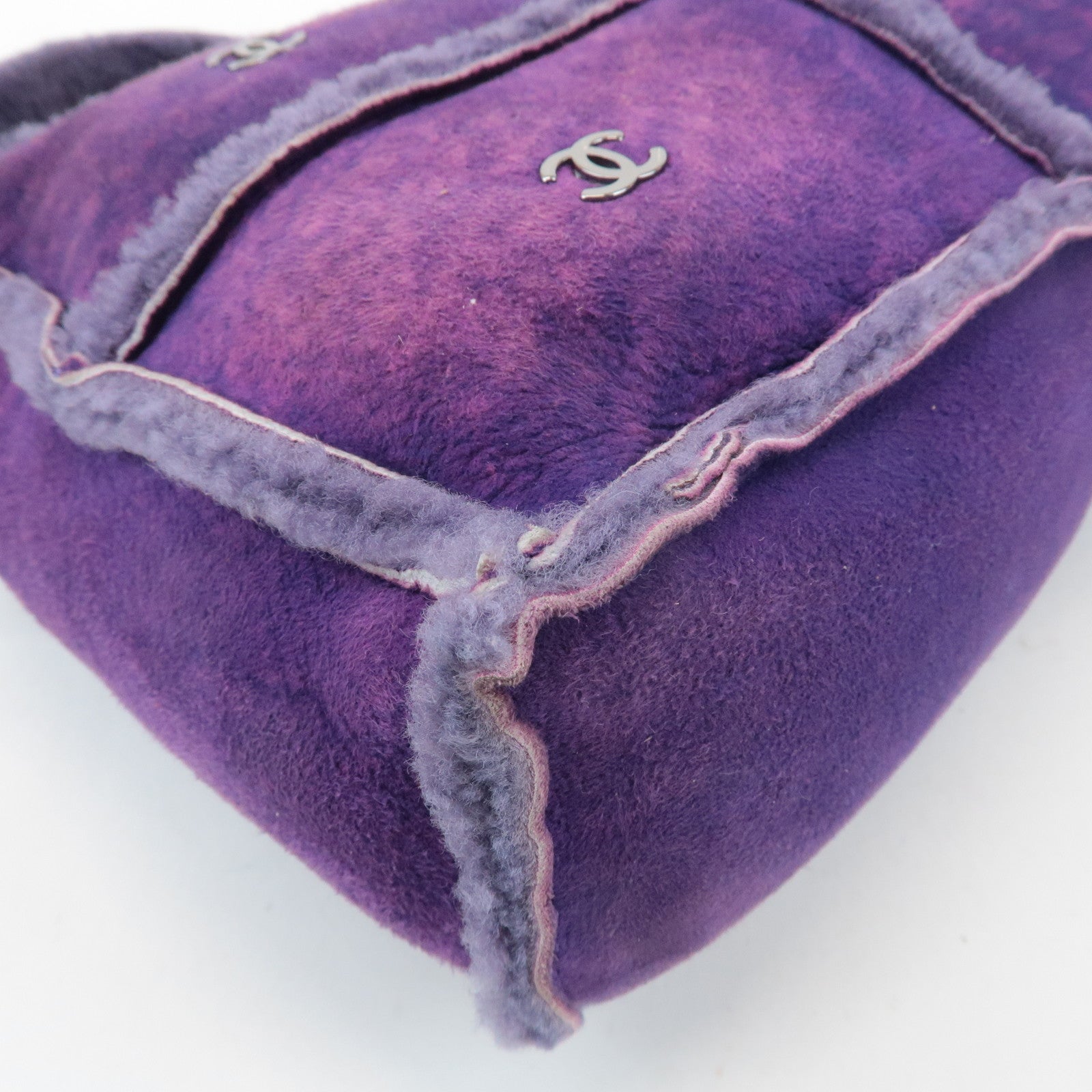 CHANEL COCO Mark Chocolate Bar Suede Mouton Shoulder Bag Purple Used