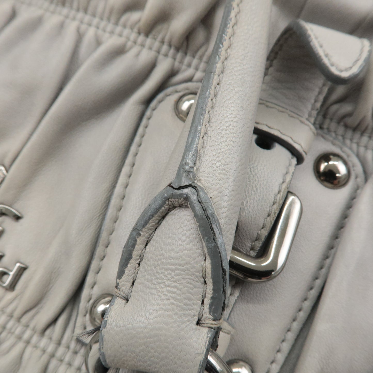 PRADA Leather 2Way Bag Hand Bag Shoulder Bag Light Gray