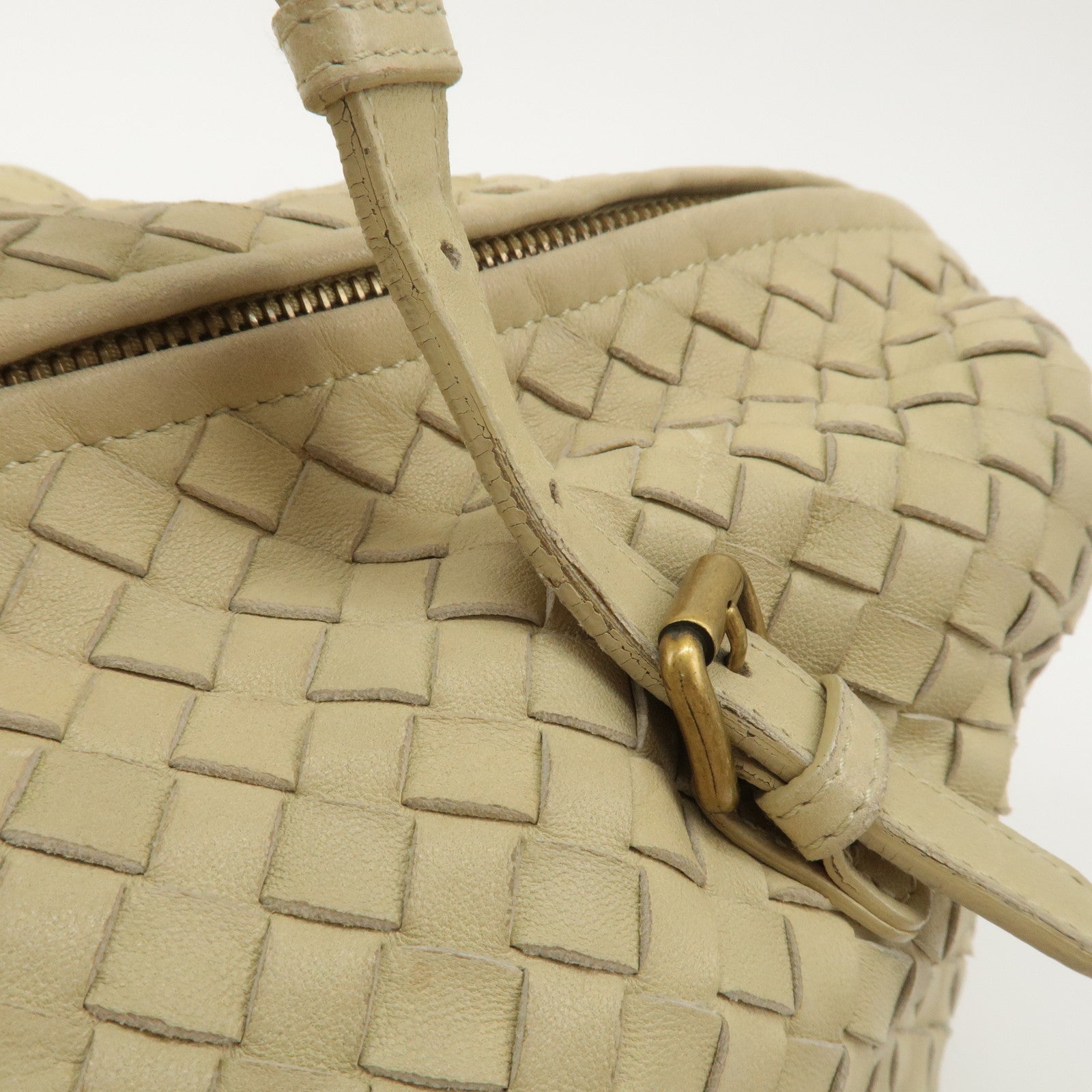 BOTTEGA VENETA Intrecciato Leather Boston Bag Beige 173398