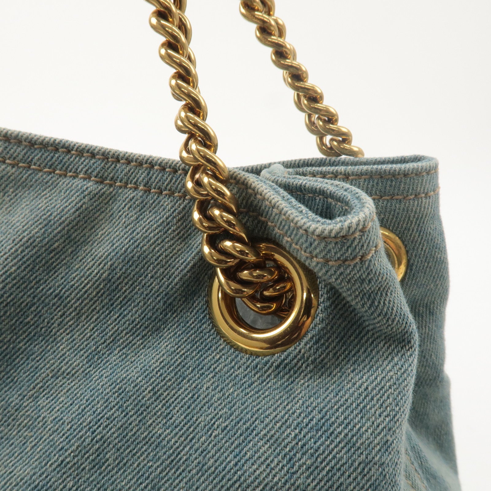 GUCCI SOHO Interlocking G Denim Leather Chain Tote Bag 308982