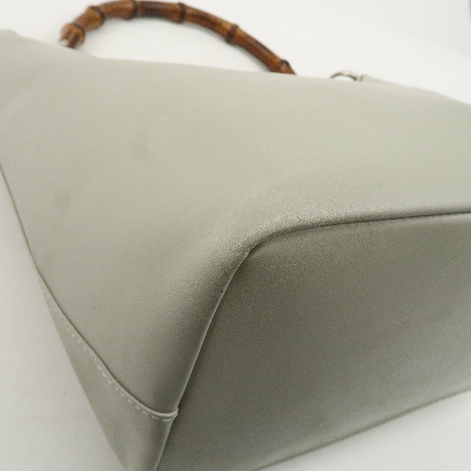 GUCCI Bamboo Leather Shoulder Bag Light Gray 000.8531