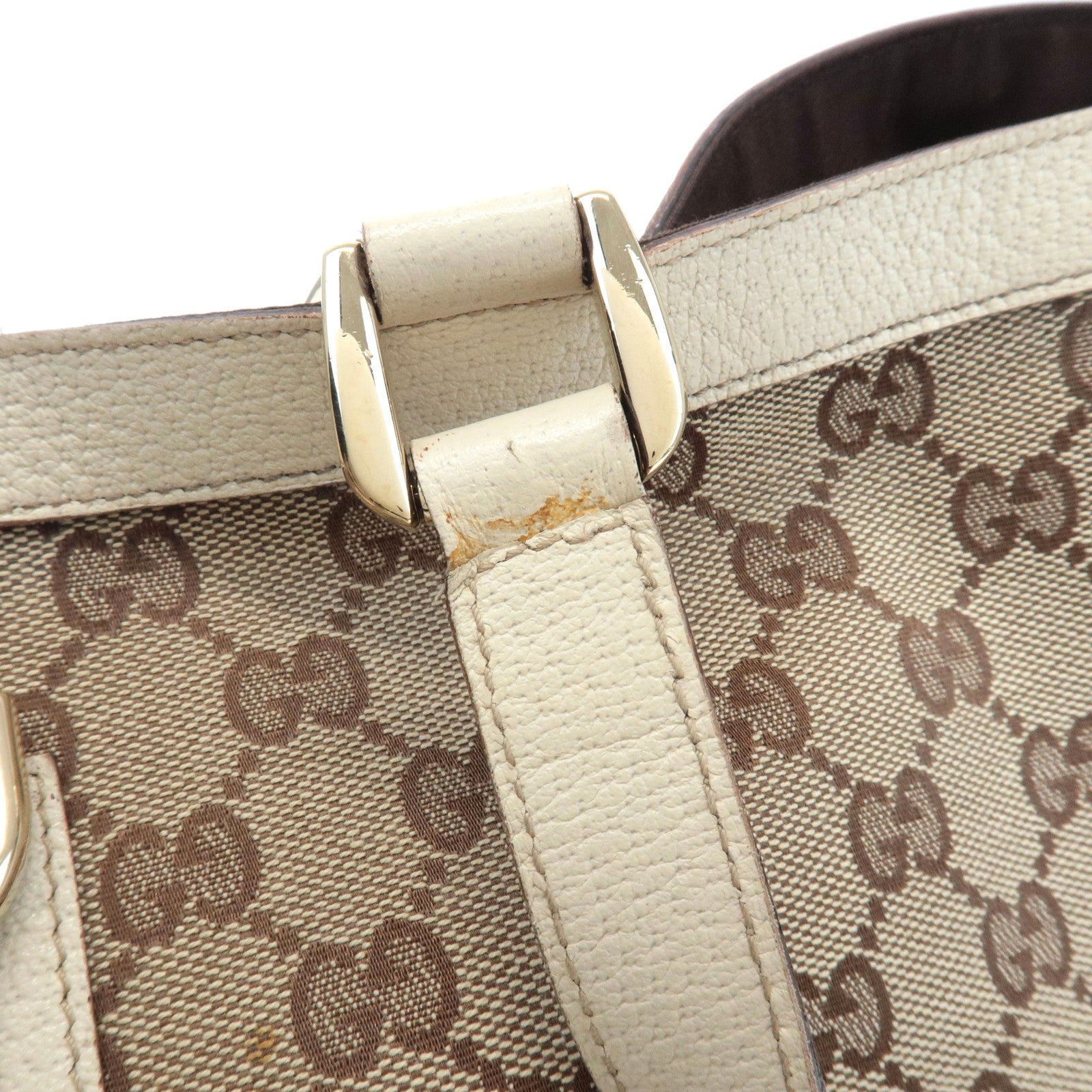 GUCCI Abbey Line GG Canvas Leather Tote Bag Beige 141472