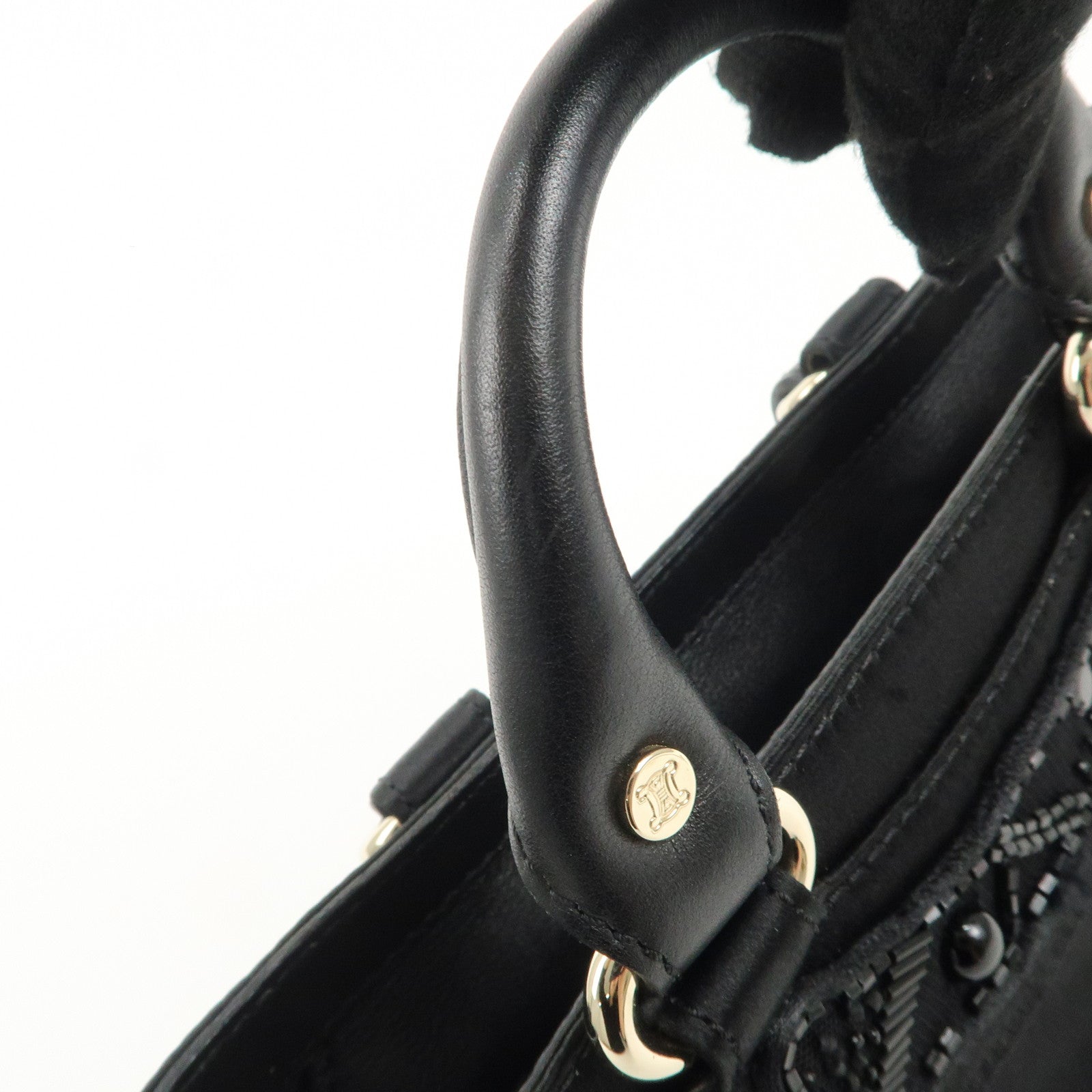 CELINE Macadam Satin Leather Mini Boogie Bag Beads Macadam Stamp Used