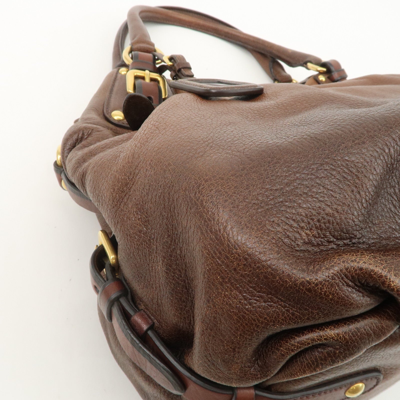 PRADA Leather Shoulder Bag Hand Bag Brown BR4218