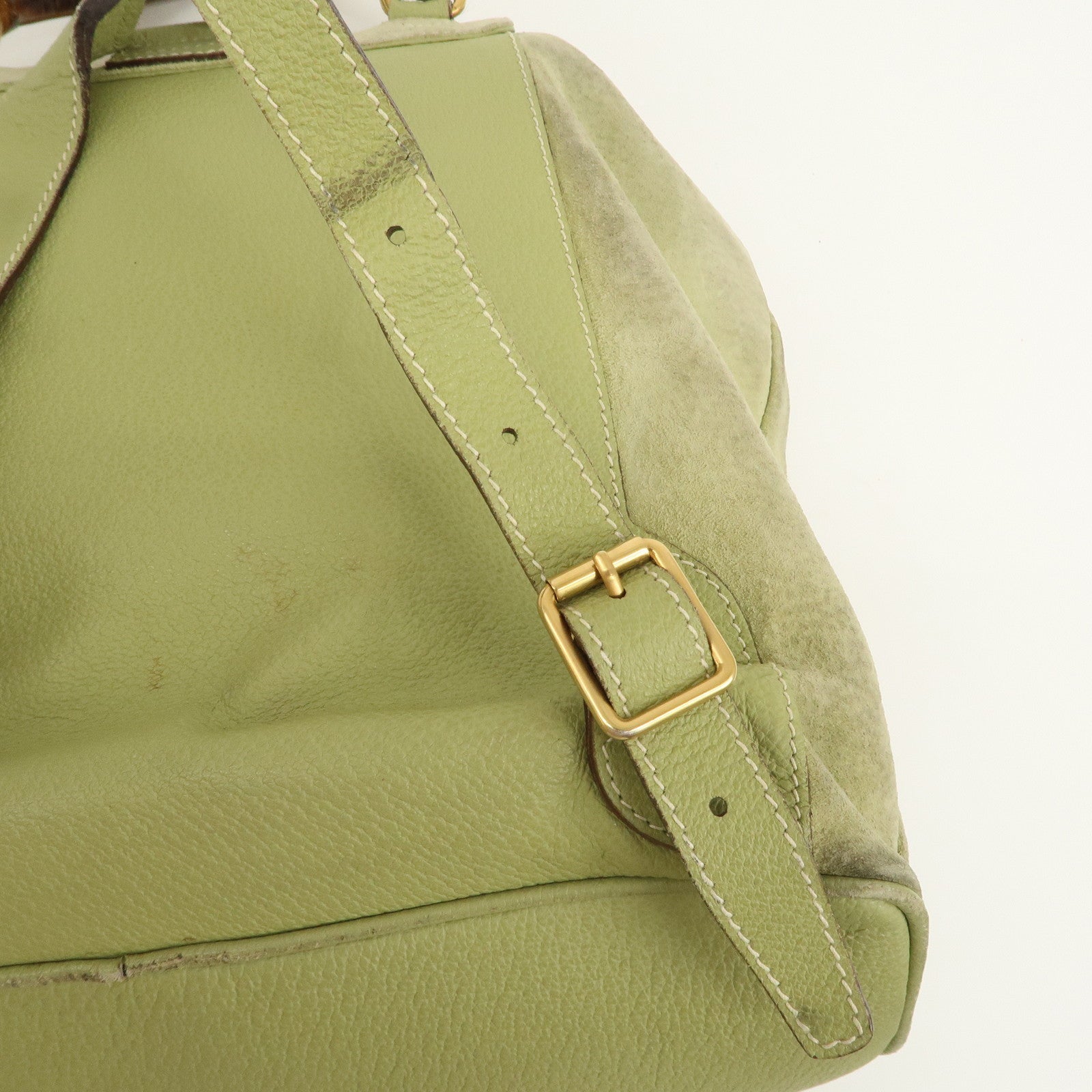 GUCCI Bamboo Suede Leather Ruck Sack Back Pack Green 003.58.0016