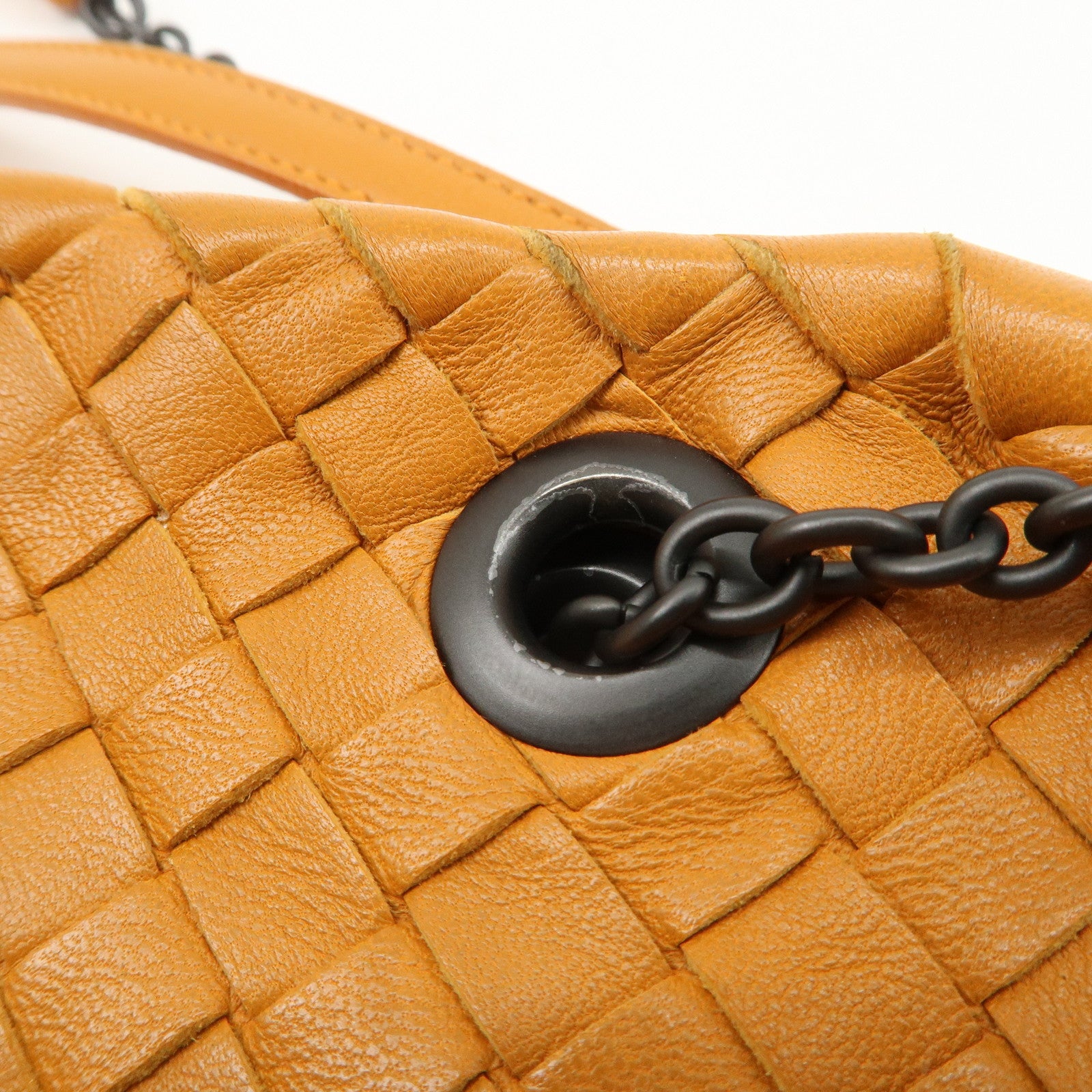 Bottega Veneta Intrecciato Leather Chain Shoulder Bag Orange Used