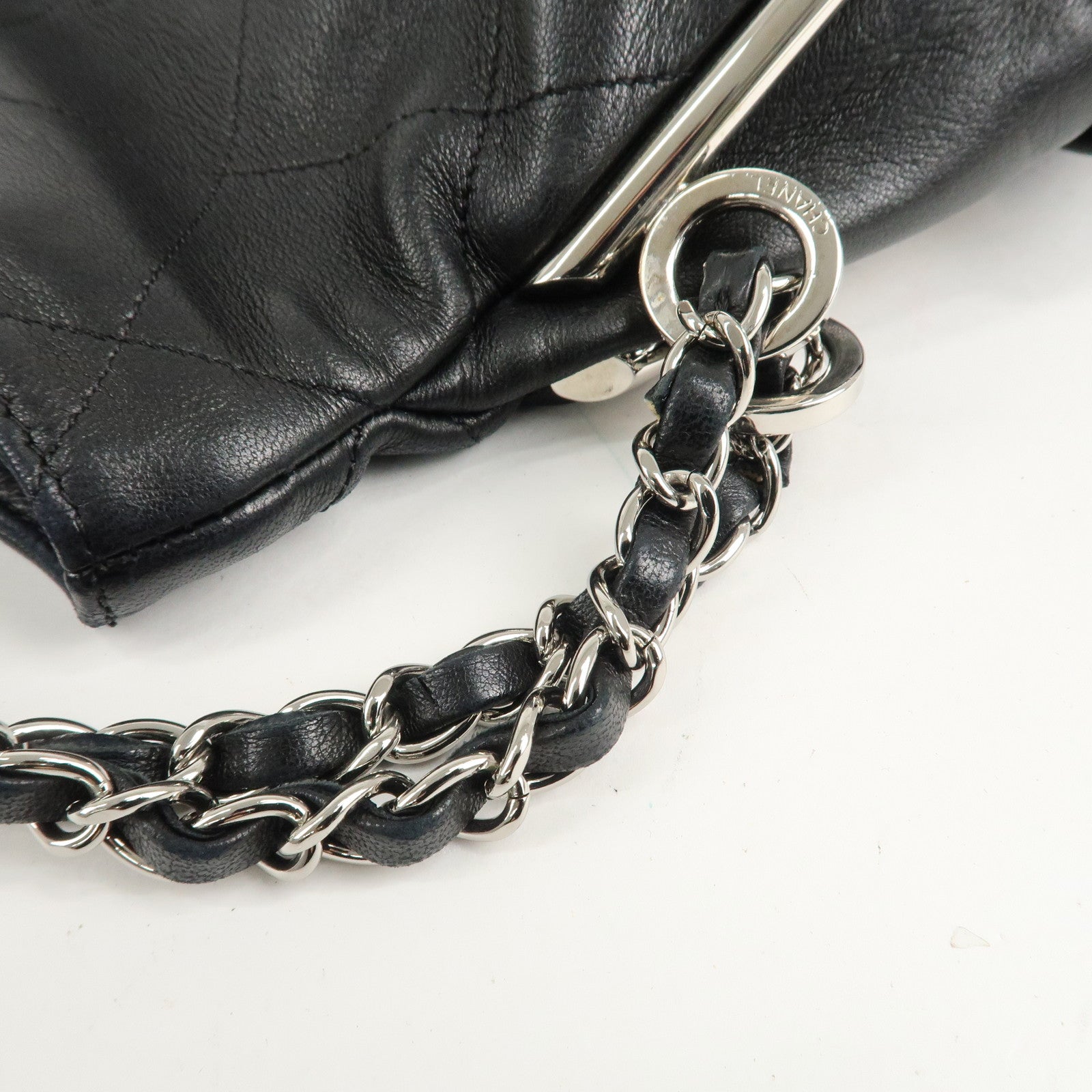 CHANEL Wild Stitch Lamb Skin Chain Shoulder Bag Black SHW A29285