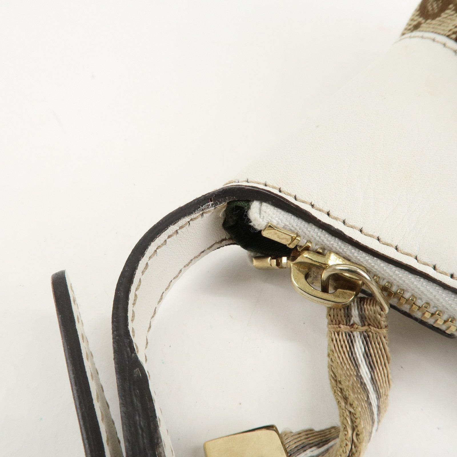 GUCCI GG Canvas Leather Shoulder Bag Hand Bag Beige White 224093 Used