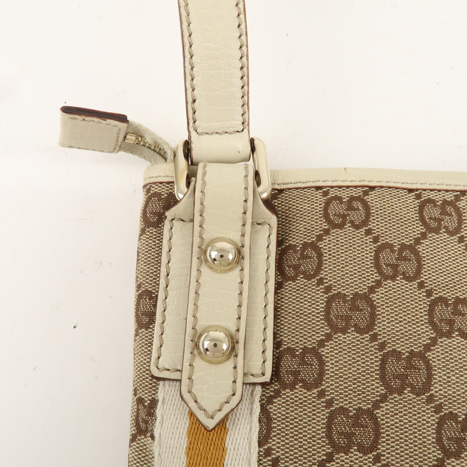 GUCCI Sherry GG Canvas Leather Shoulder Bag Beige Ivory 144388