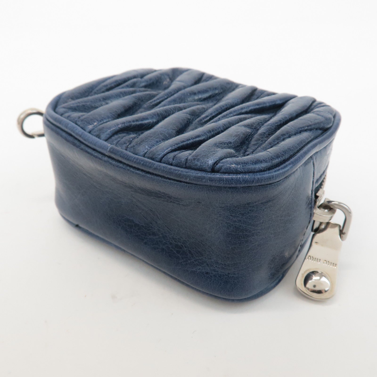 MIU MIU Matelasse Leather Pouch Blue Silver Hardware 5M1353