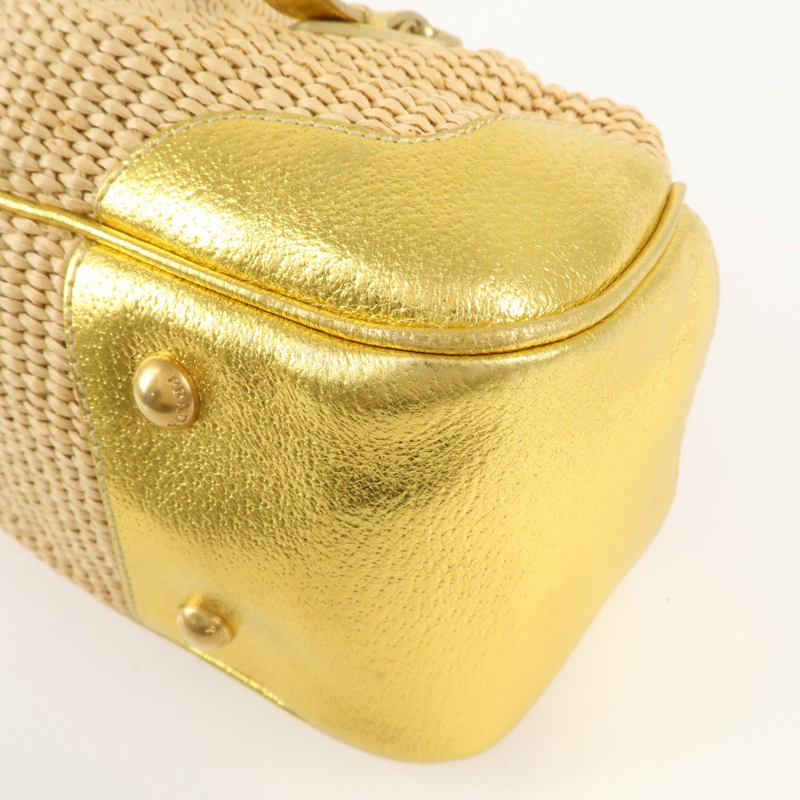 PRADA Raffia Leather Chain Shoulder Bag Natural Gold BR3692