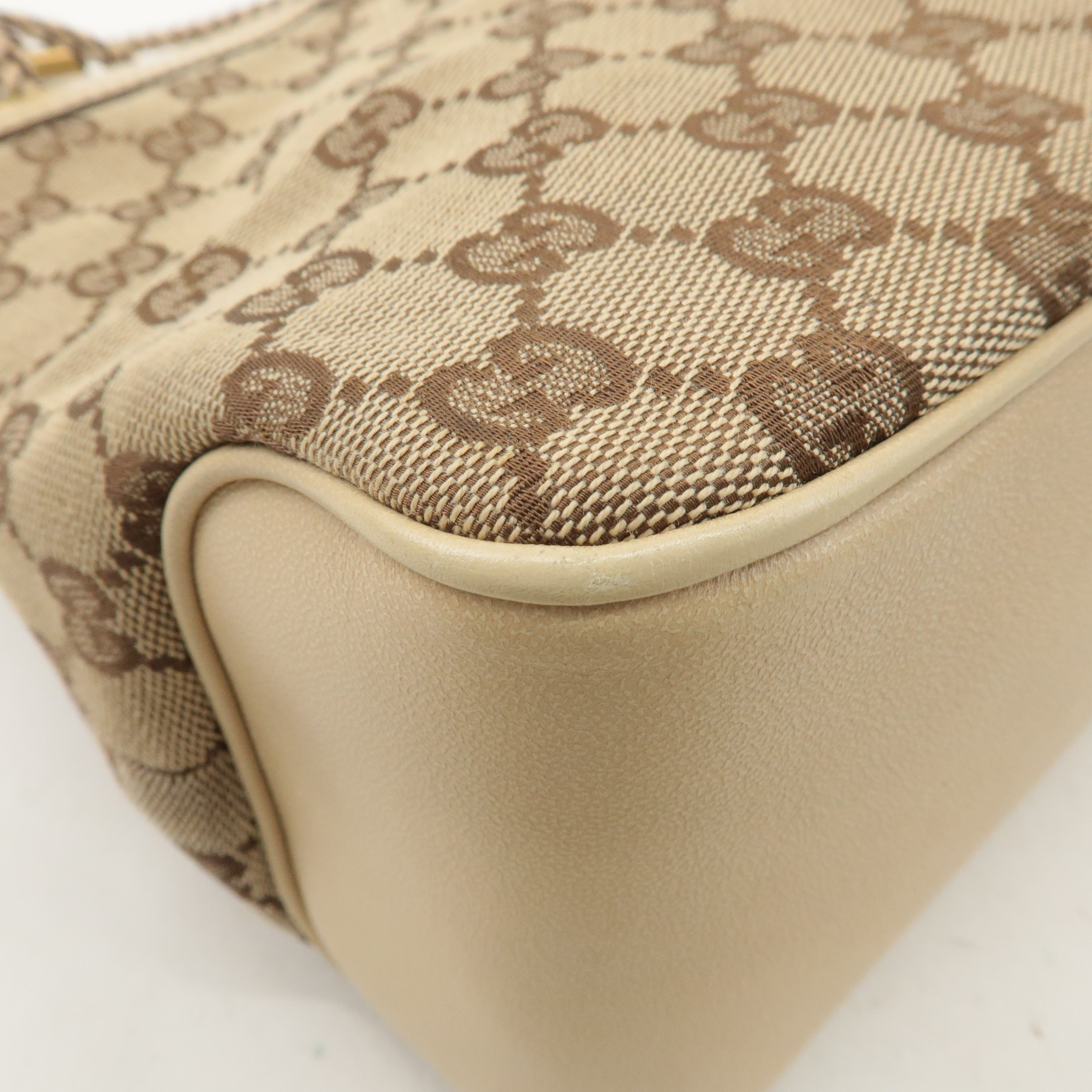 GUCCI GG Canvas Leather Shoulder Bag Hand Bag Beige 109143