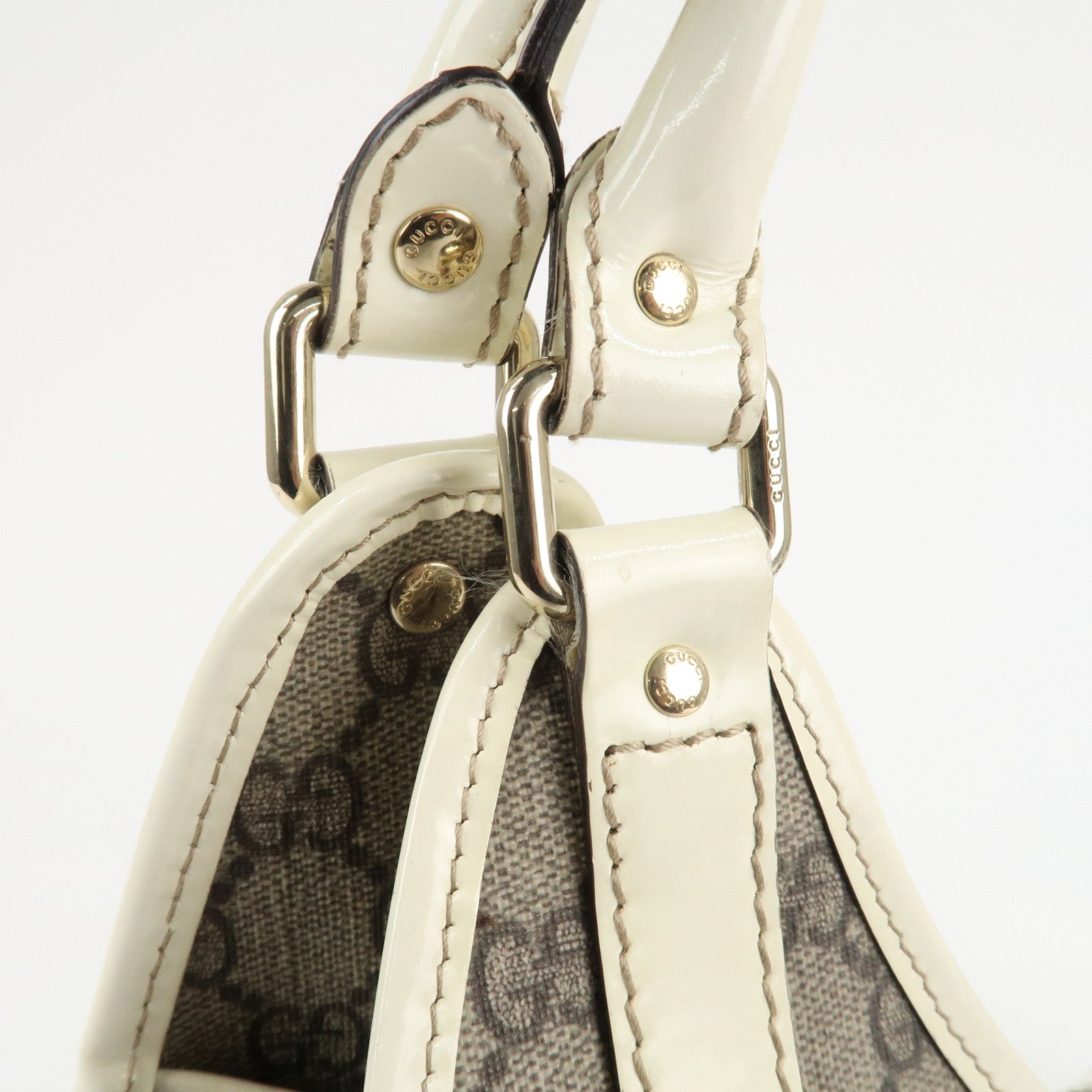 GUCCI GG Supreme Patent Leather Shoulder Bag Beige White 203494 Used