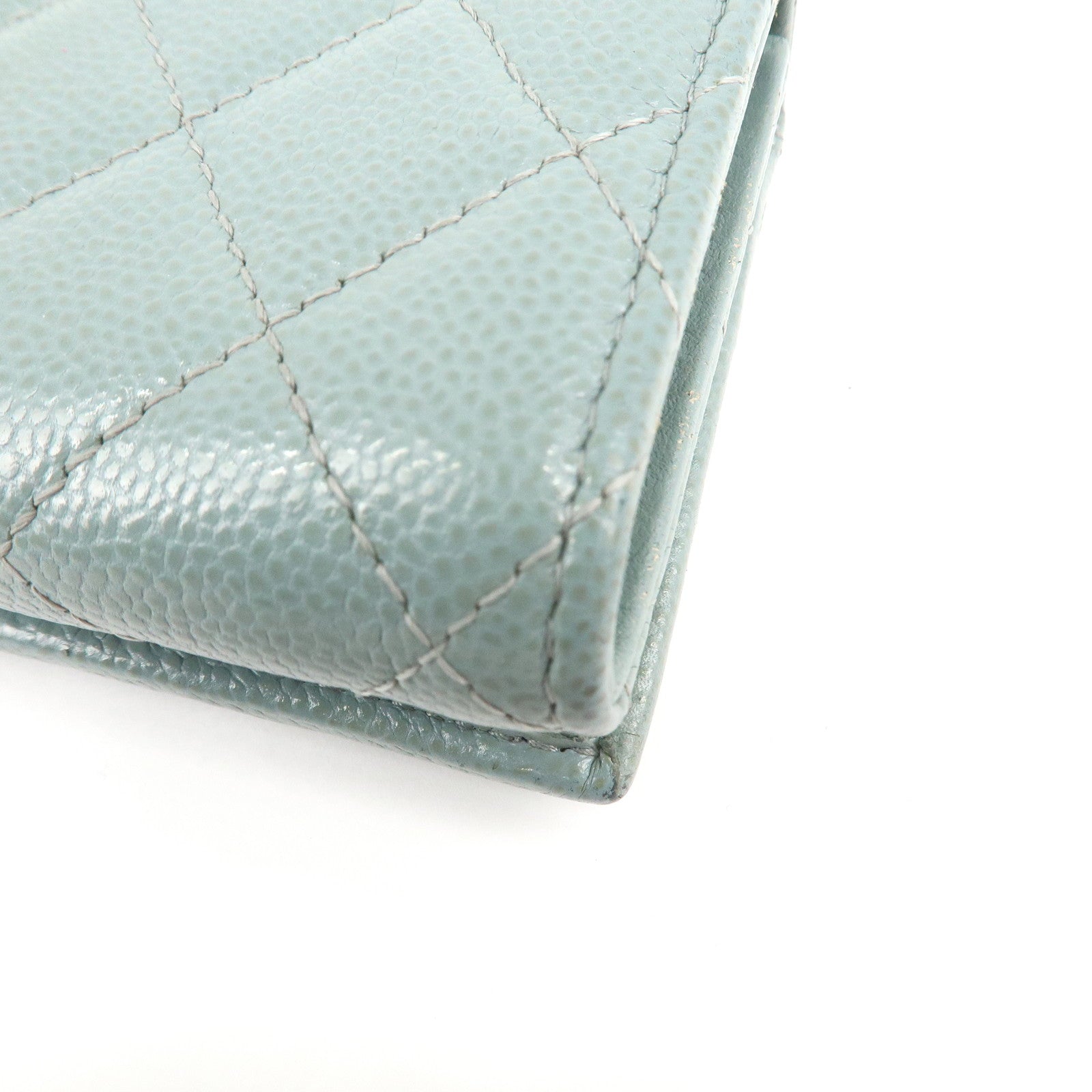 CHANEL Matelasse Caviar Skin Tri-fold Wallet Blue 60809 Used