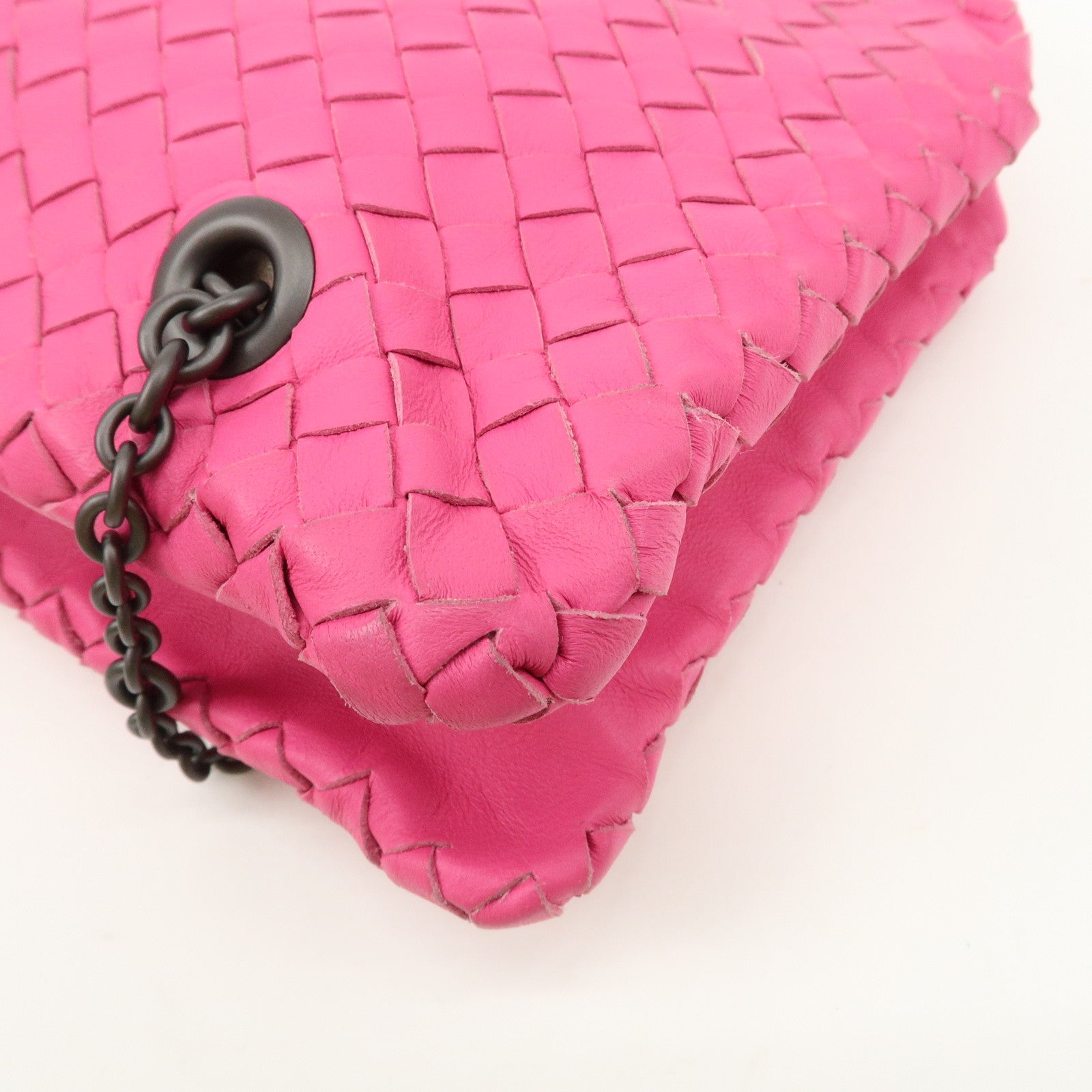 BOTTEGA VENETA Intrecciato Leather Chain Shoulder Bag Pink Used