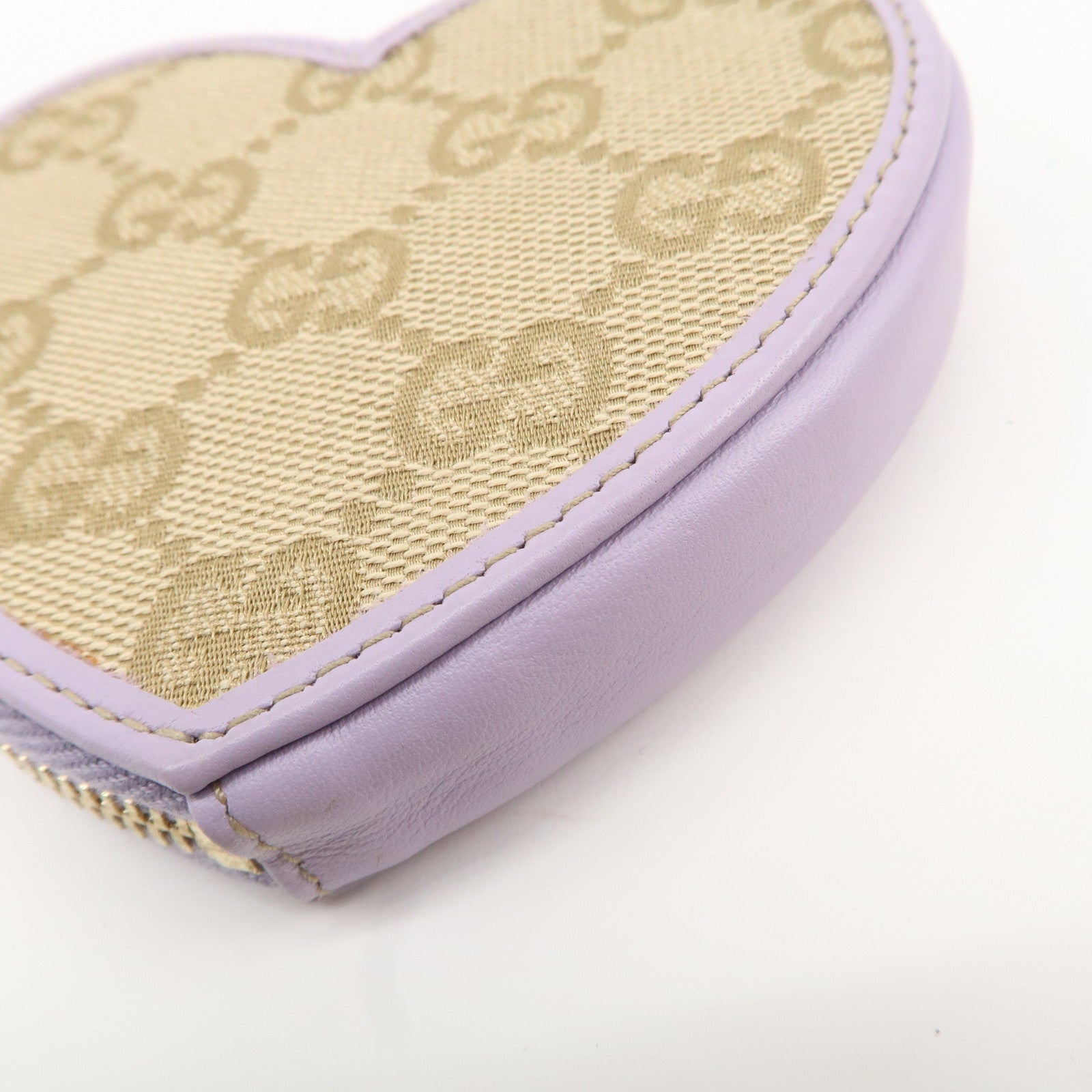 GUCCI GG Canvas Leather Heart Coin Purses Purple 152615