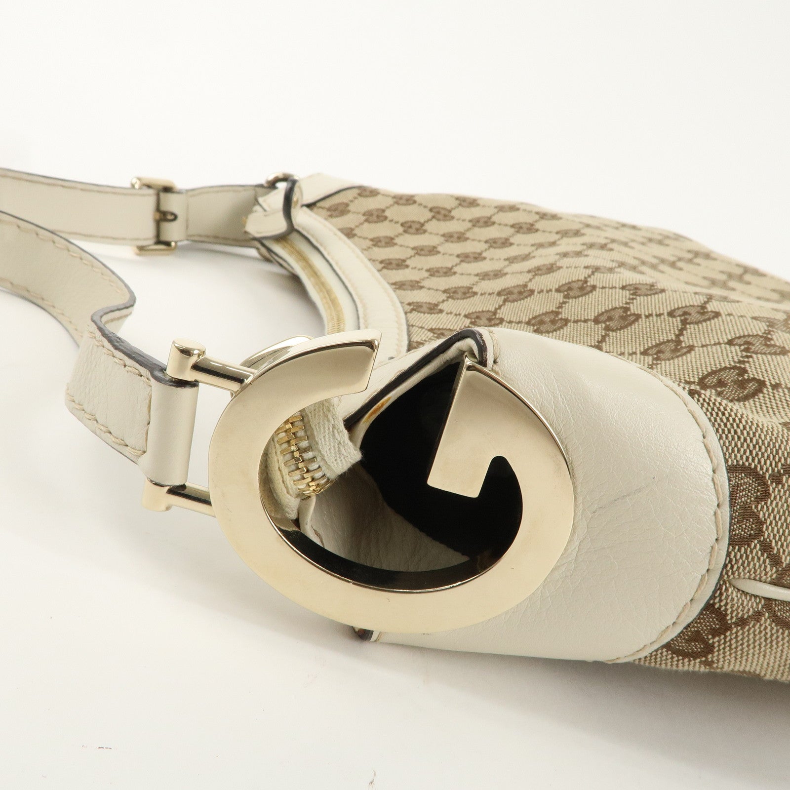 GUCCI GG Canvas Leather One Shoulder Bag Beige Ivory 211810