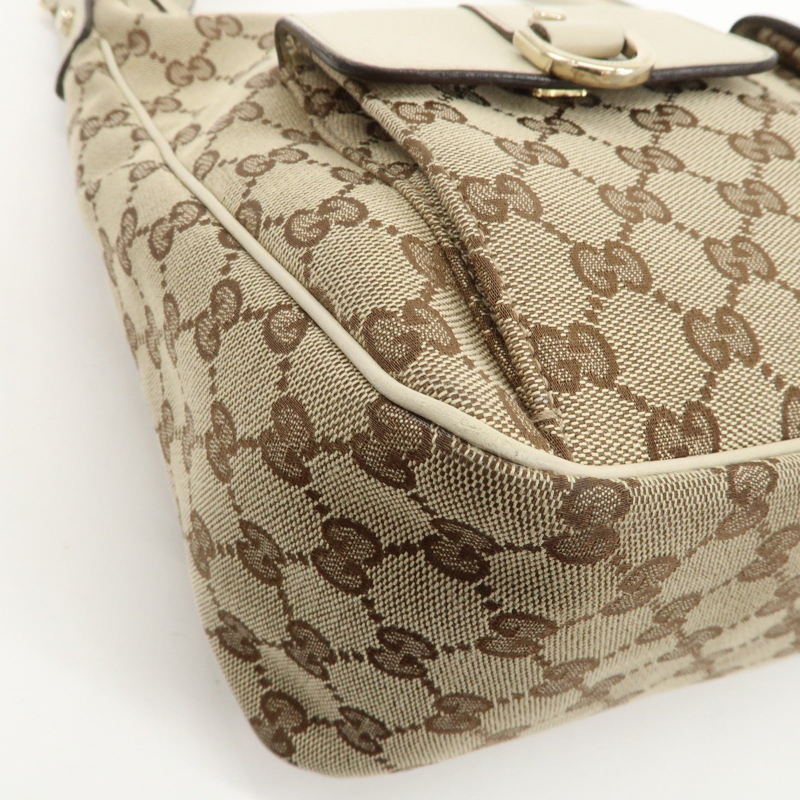 GUCCI GG Canvas Leather Shoulder Bag Beige Ivory 153025