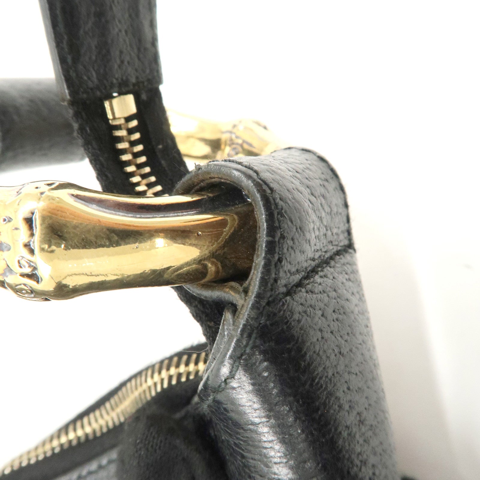 GUCCI Bamboo Sherry GG Canvas Leather Shoulder Bag Black 131036 Used