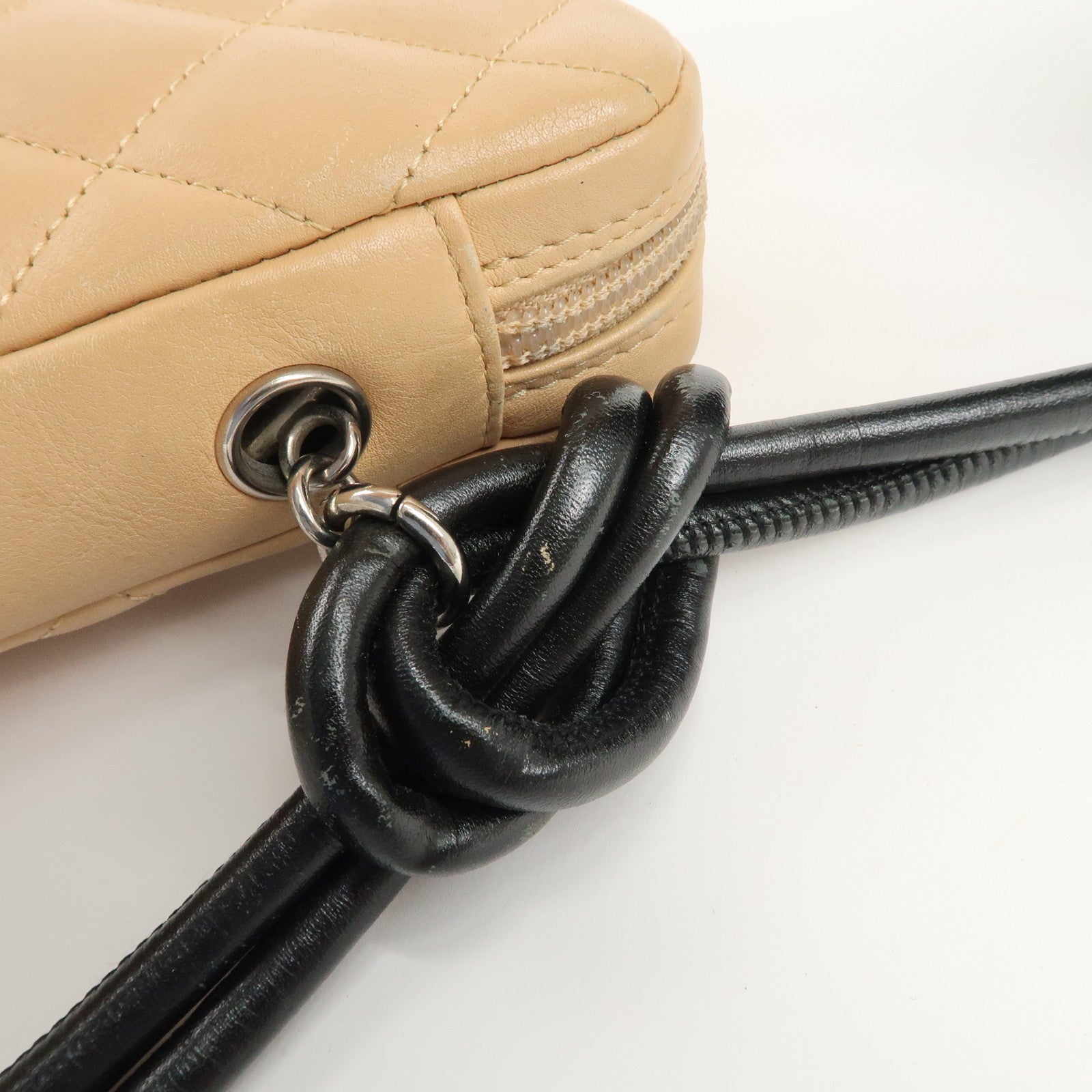 CHANEL Cambon Line Lambskin Shoulder Bag Beige Black A25178 Used