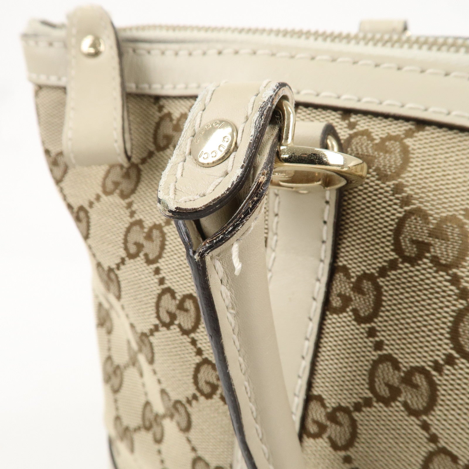 GUCCI Lovely GG Canvas Leather Tote Bag Hand Bag Ivory 257069