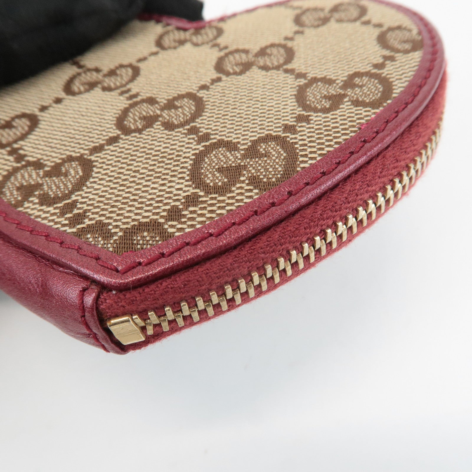 GUCCI GG Canvas Leather Heart Coin Purse Coin Case Red 152615