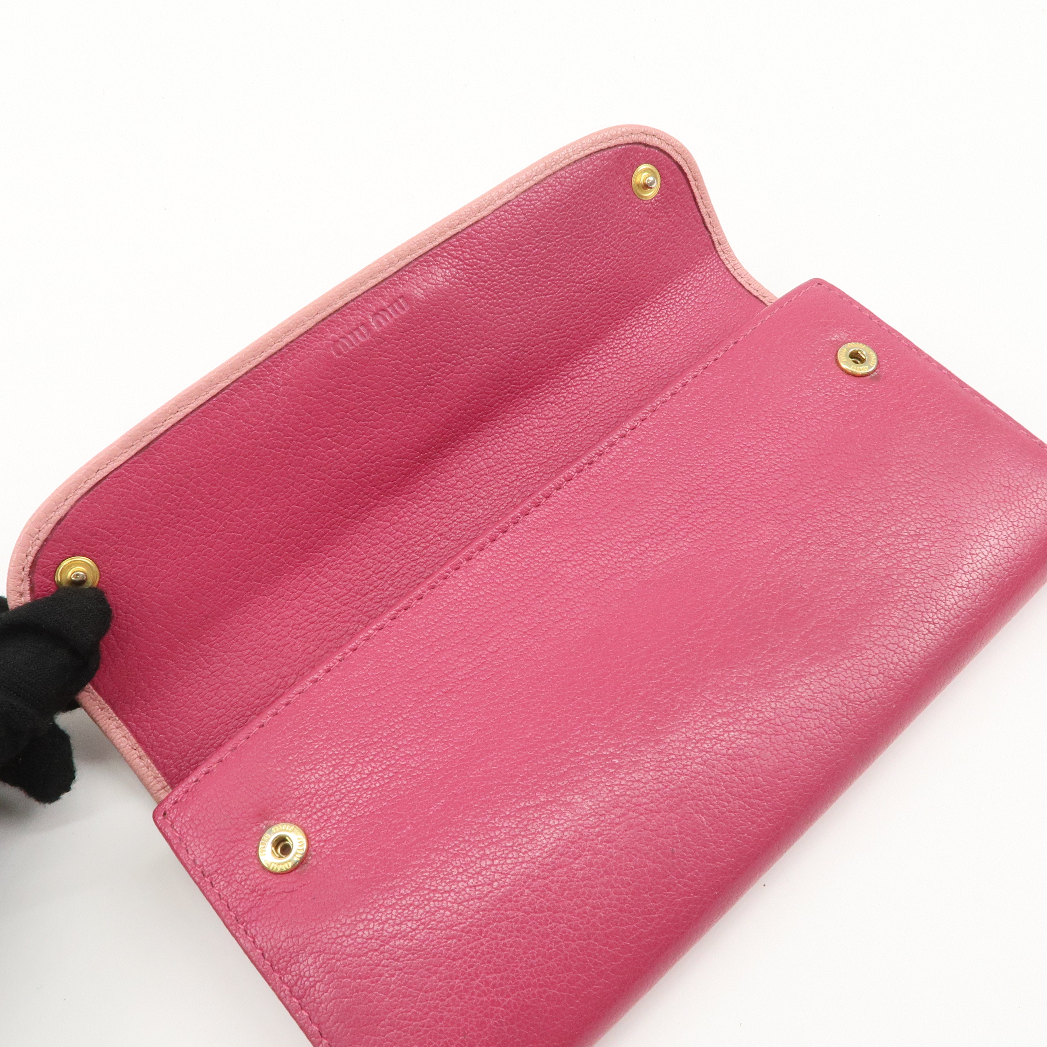 MIU MIU Set of 2 Leather Long Zippy Bi-fold Wallet Pink Used