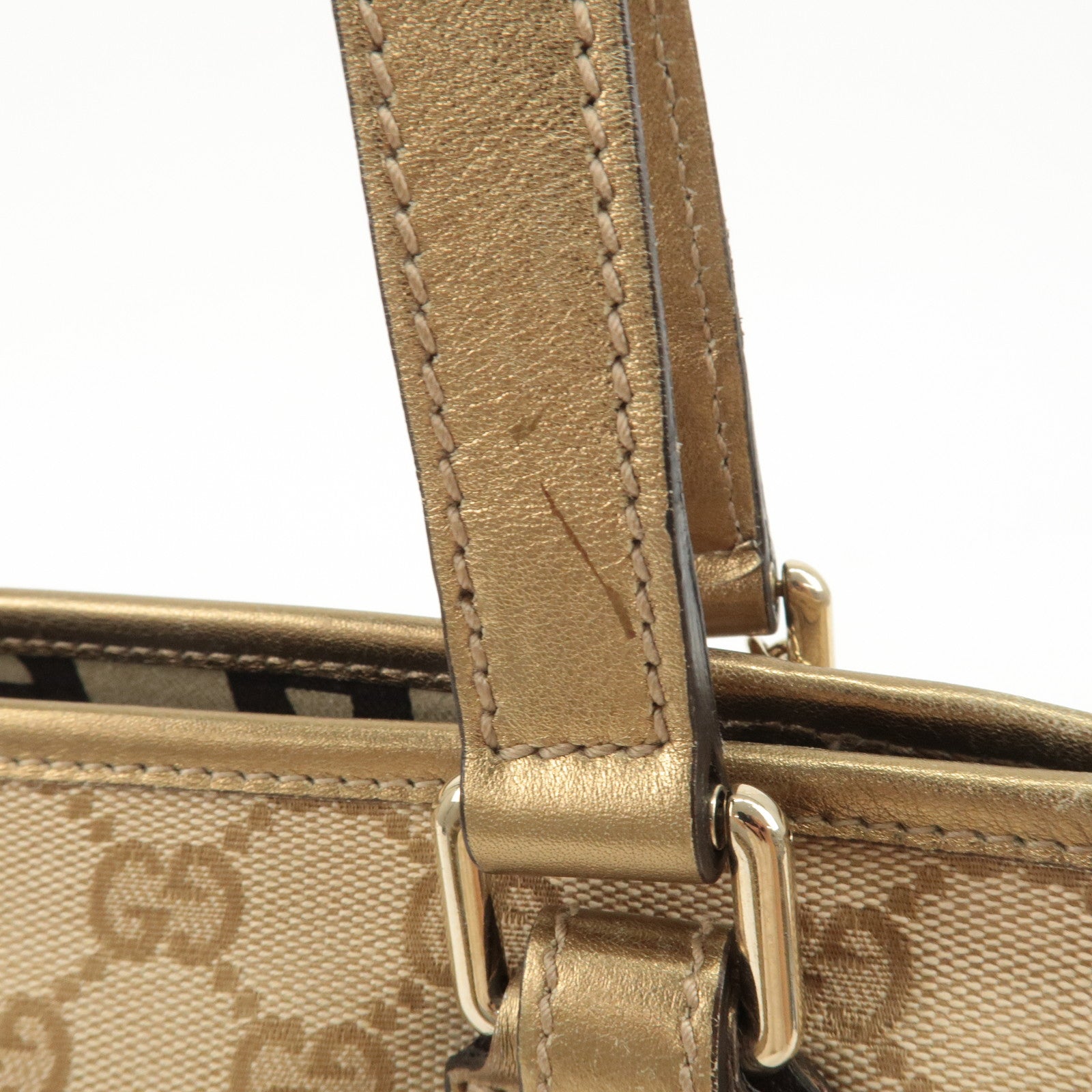 GUCCI GG Canvas Leather Shoulder Tote Bag Beige Gold 137396