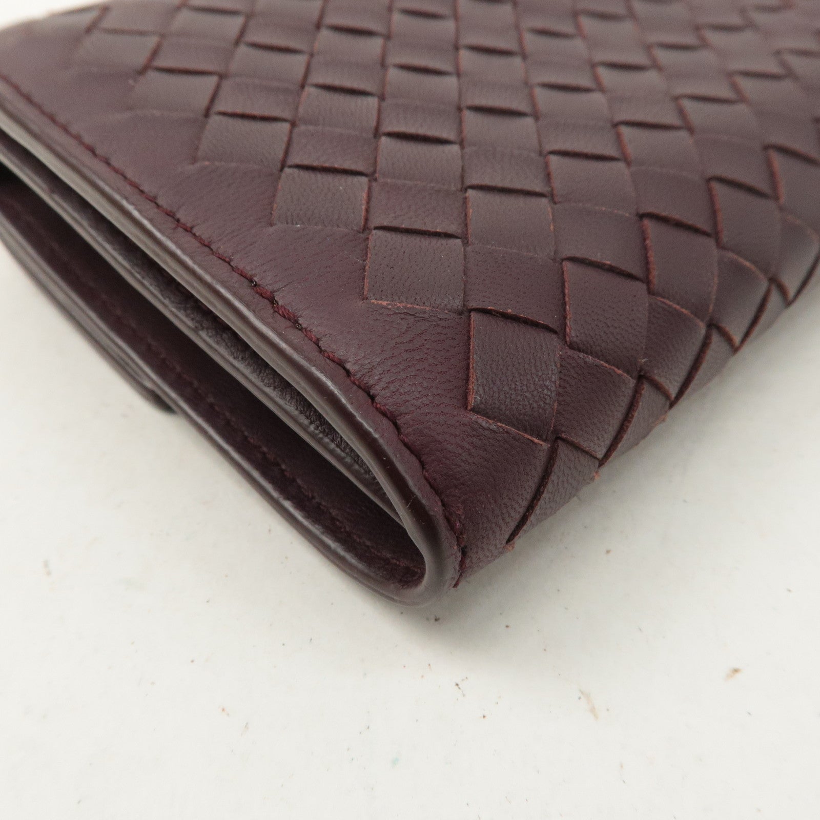 BOTTEGA VENETA Intrecciato Leather Bi-fold Long Wallet Wine Red