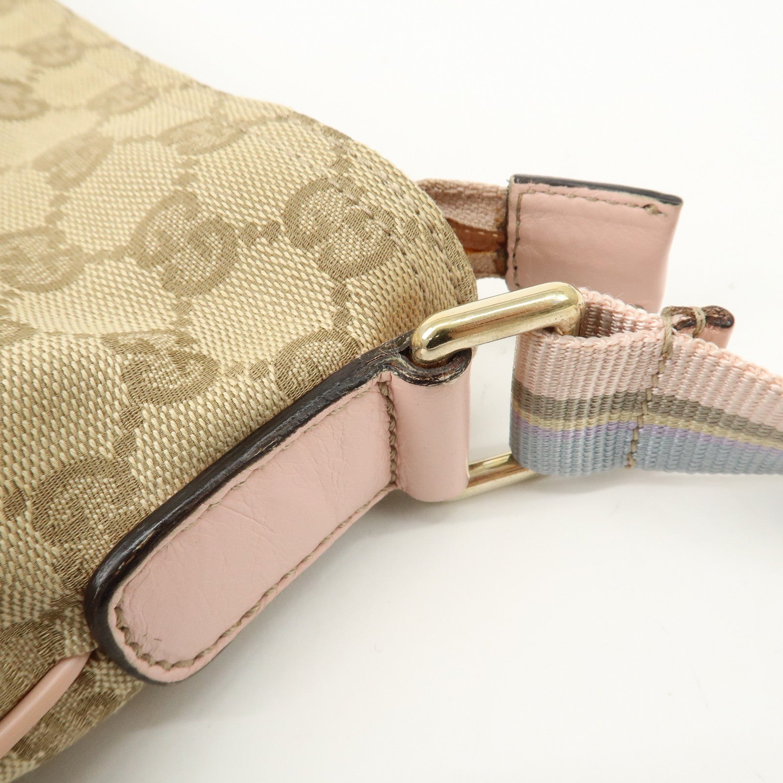 GUCCI GG Canvas Leather Shoulder Bag Beige Pink 189749