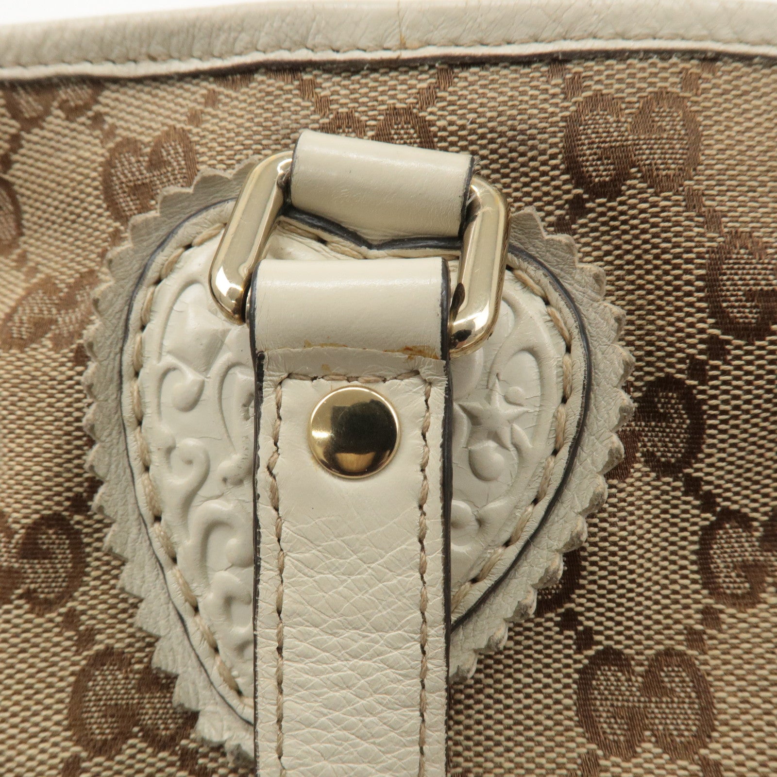 GUCCI GG Canvas Leather Crest Hand Bag Beige Brown 211955