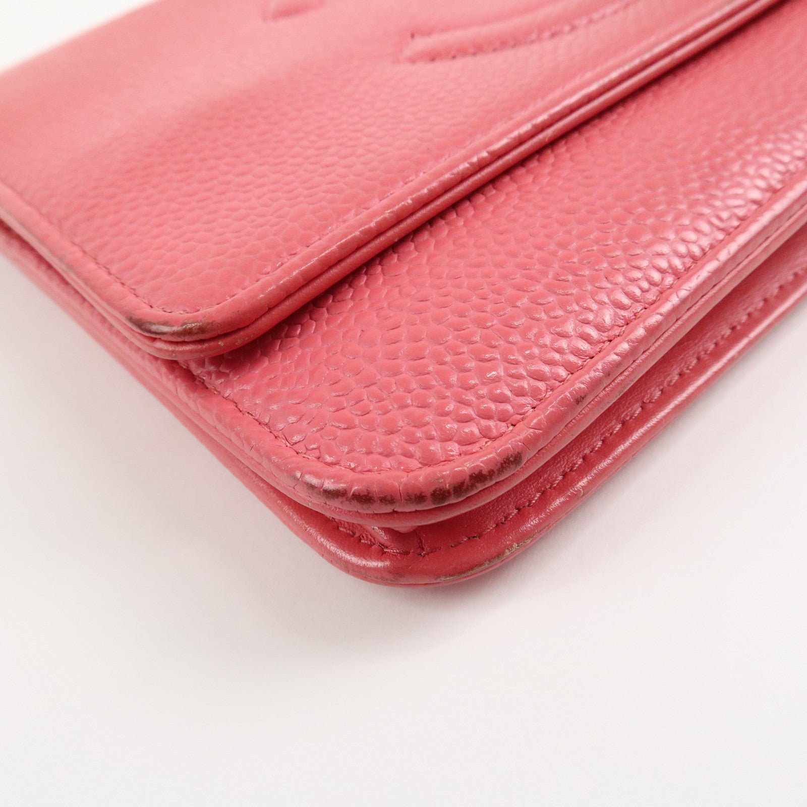 CHANEL COCO Mark Caviar Skin Chain Wallet WOC A48654 Pink Used