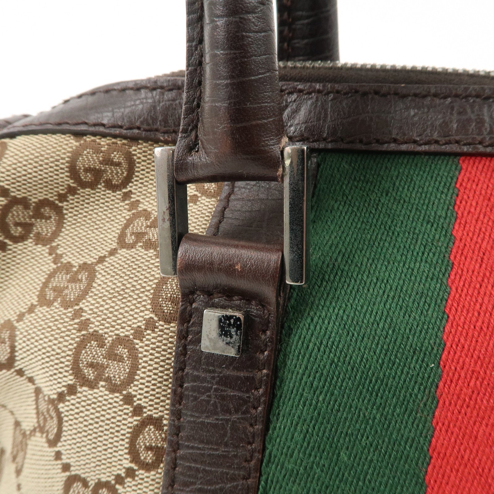 GUCCI GG Canvas Leather Mini Boston Bag Beige Brown 30458