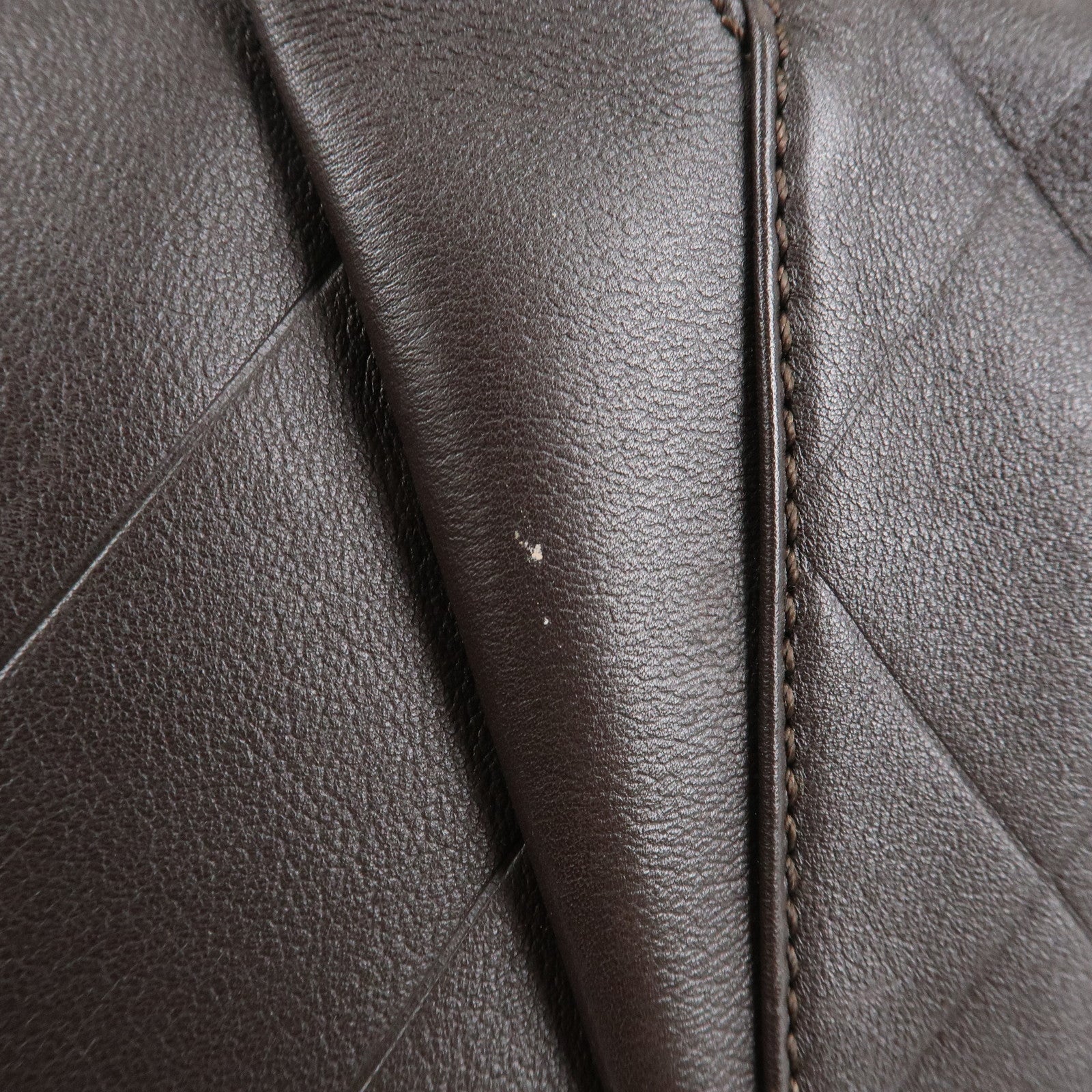 CHANEL COCO Mark Shevron Lamb Skin V Stich Tote Bag Dark Brown Used