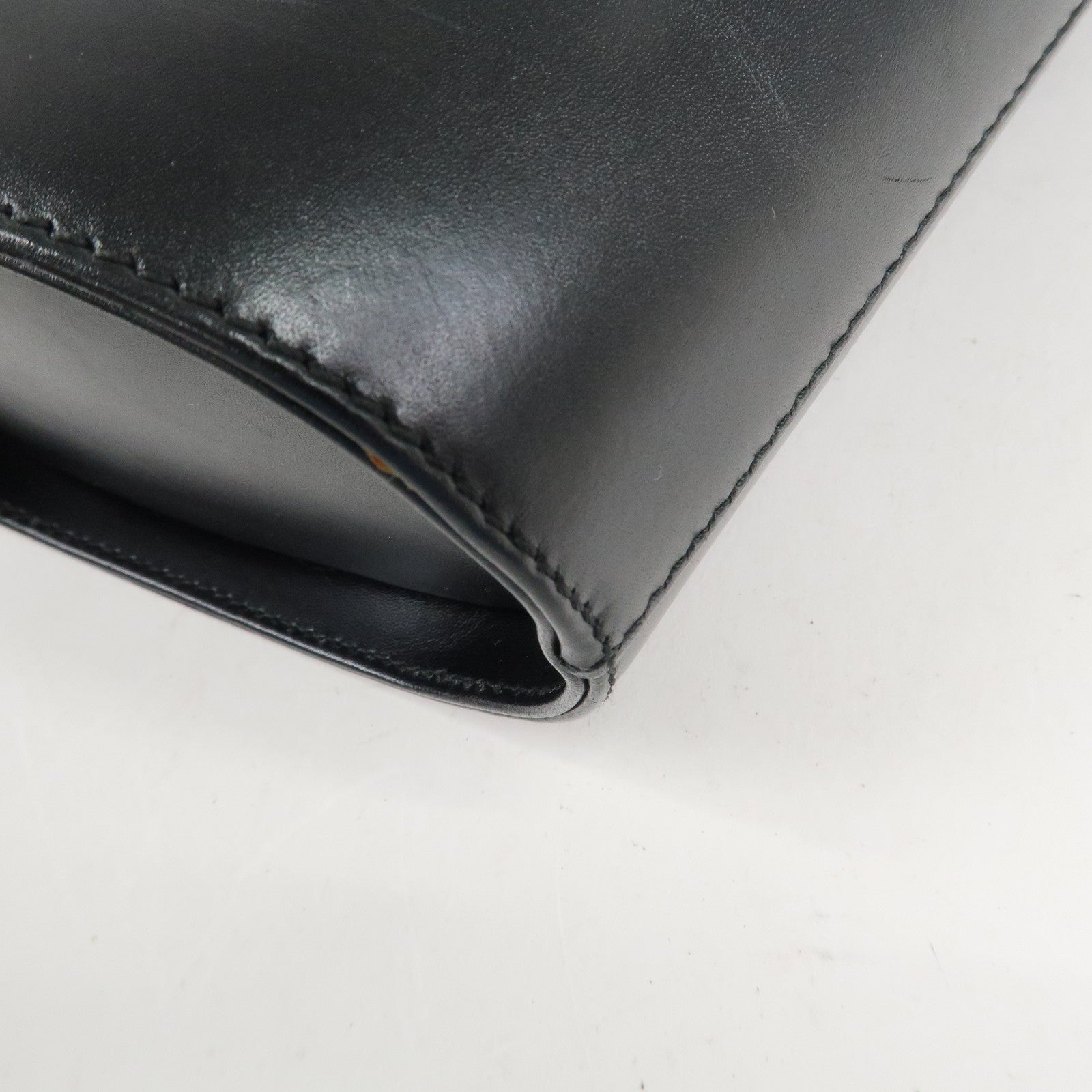 Ferragamo Vara Ribbon Leather Small Hand Bag Black Gold HDW Used