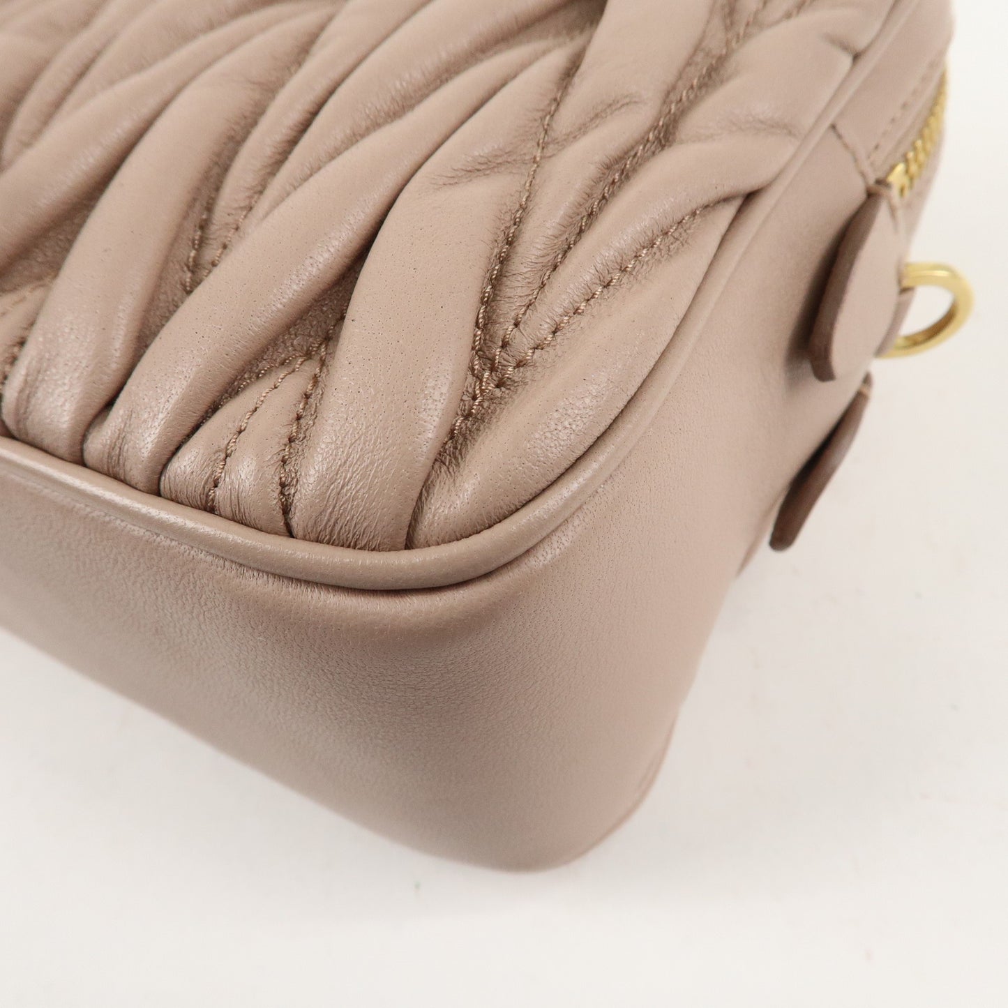 MIU MIU Matelasse Lamb Leather Shoulder Bag Pink Beige 5BH539