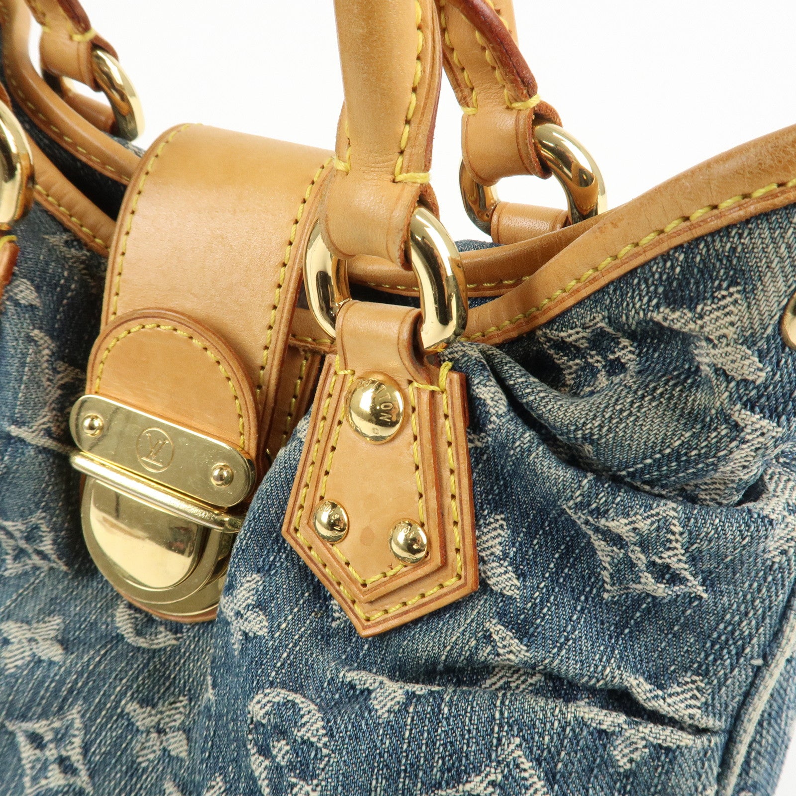 Louis Vuitton Monogram Denim Pleaty Hand Bag Blue M95020 Used