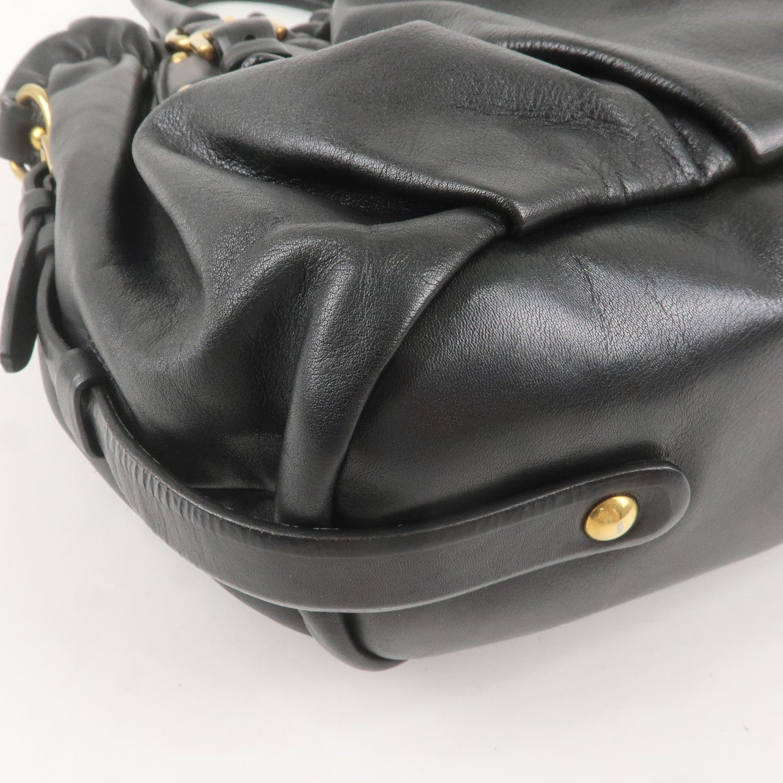 PRADA Logo Leather Gather 2Way Bag Shoulder Bag Black NERO